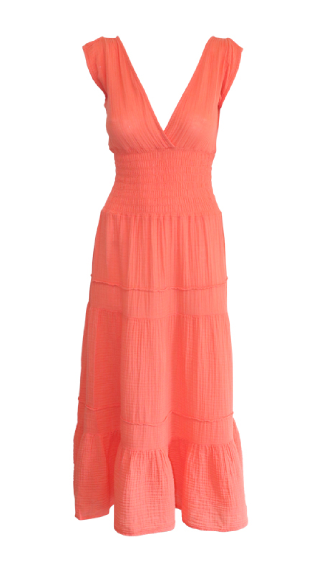 Smocked Dress Gauze - Coral Rock