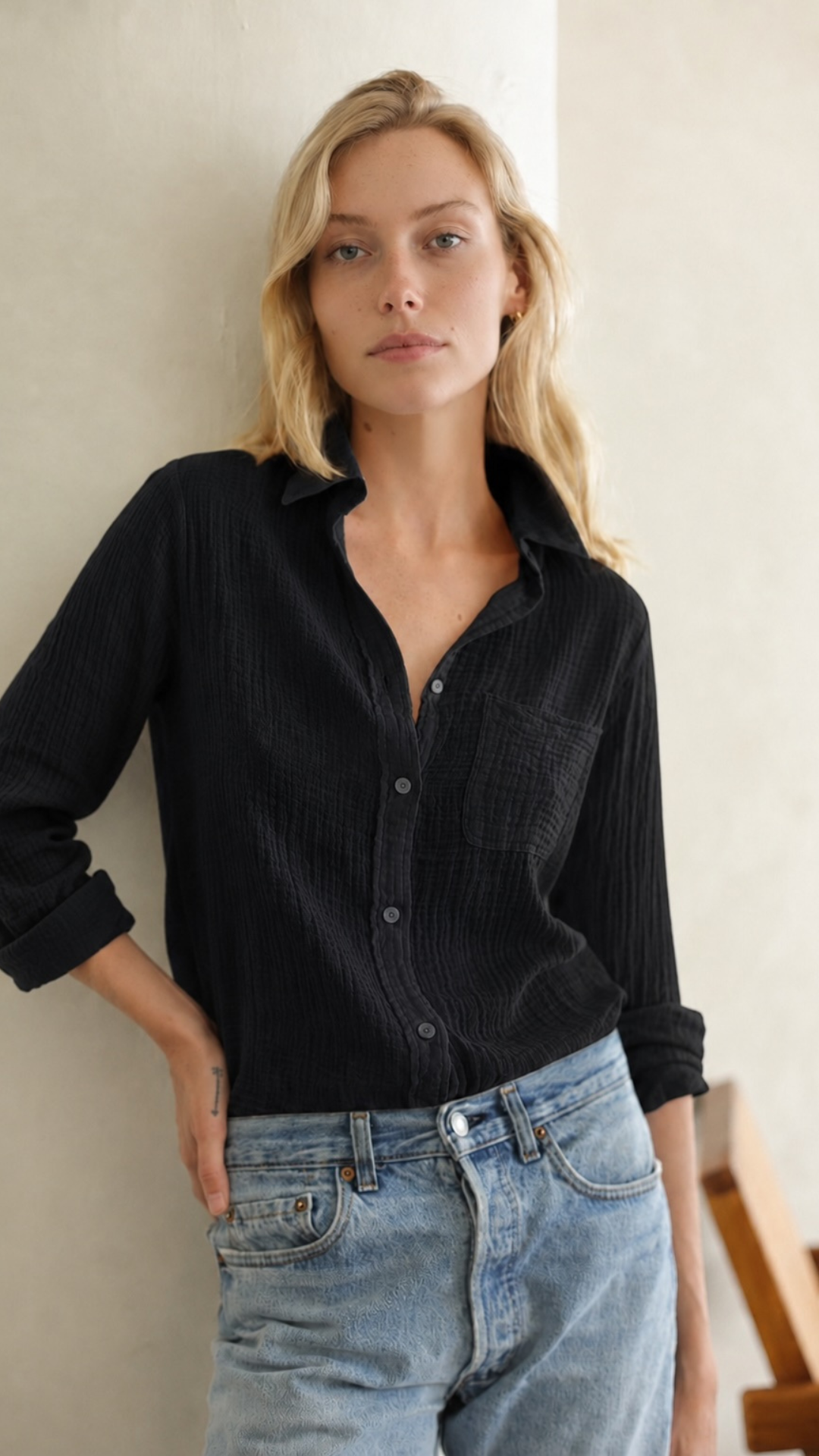 Boyfriend Top Gauze - Black