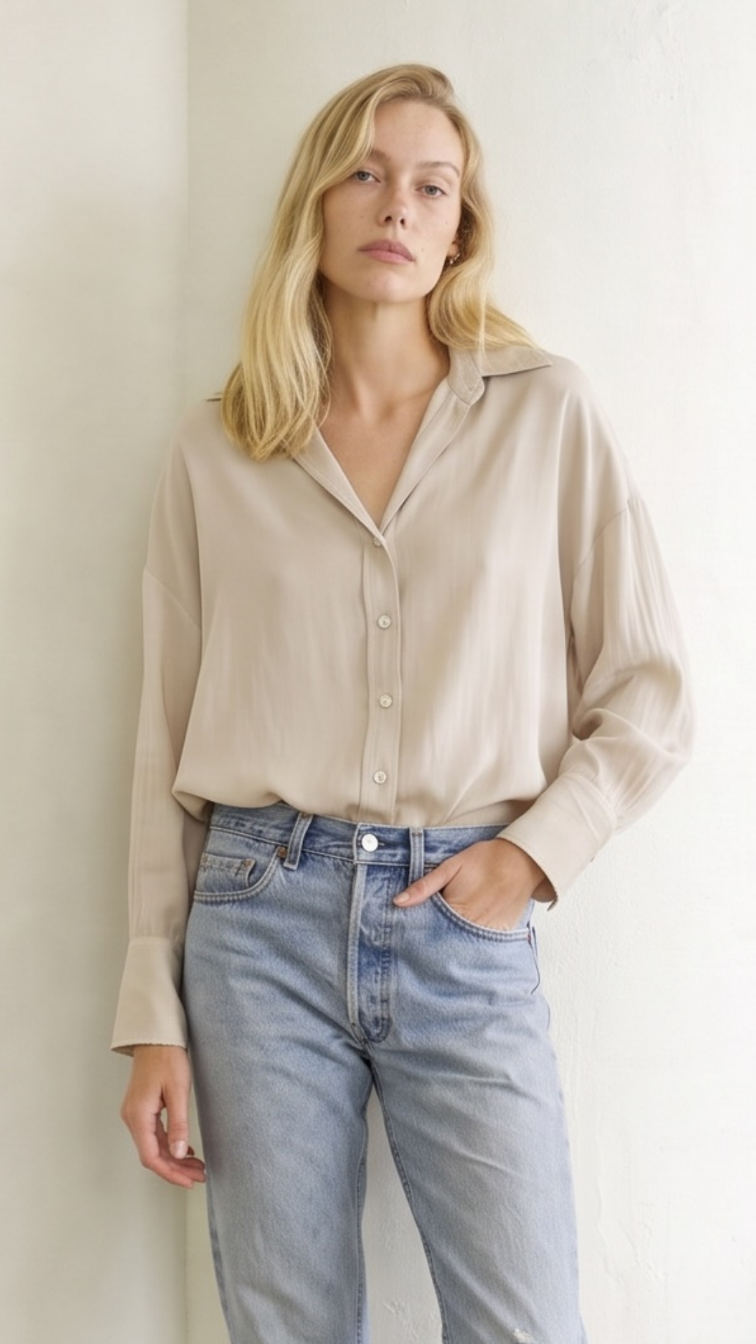 Drop Shoulder Shirt Lyocell Silk - Taupe