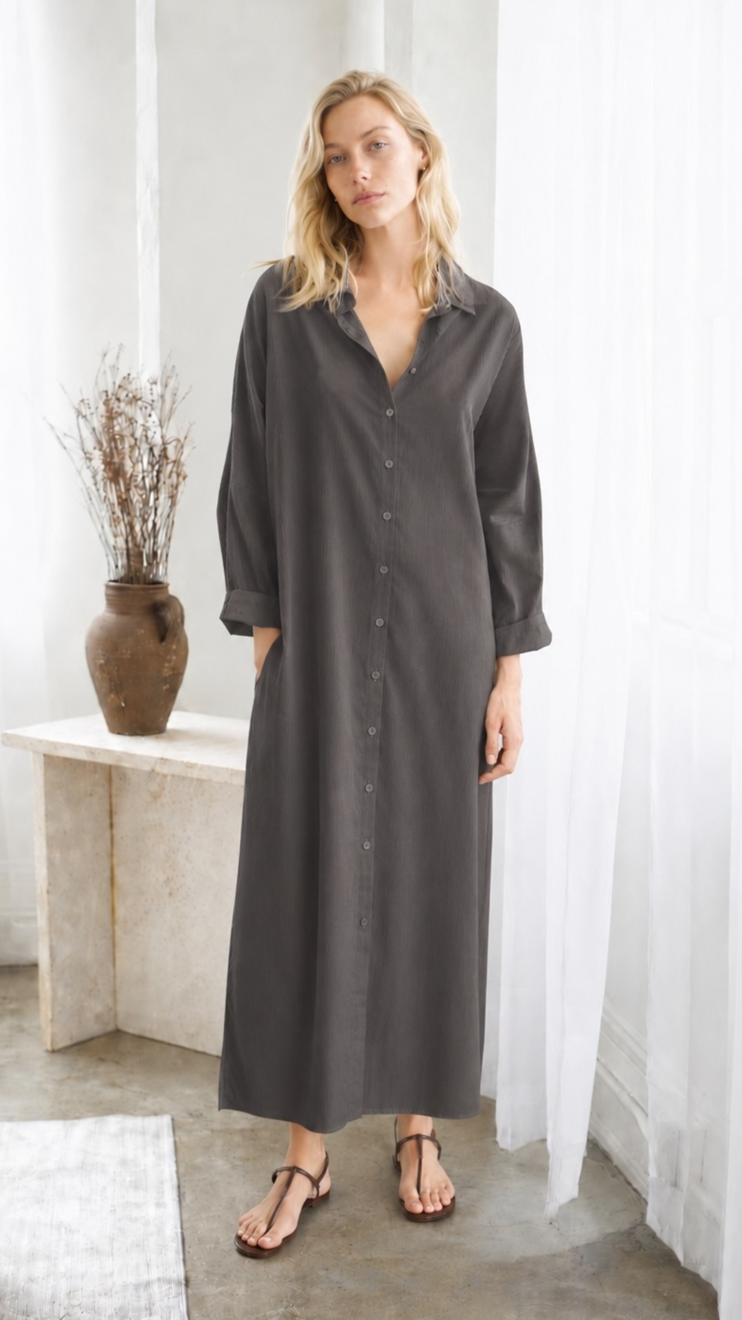 Drop Shoulder Dress Lyocell Silk - Bottega