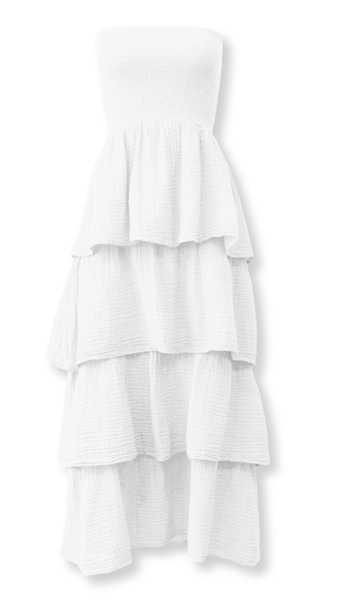 Strapless Tier Maxi Dress Gauze - White