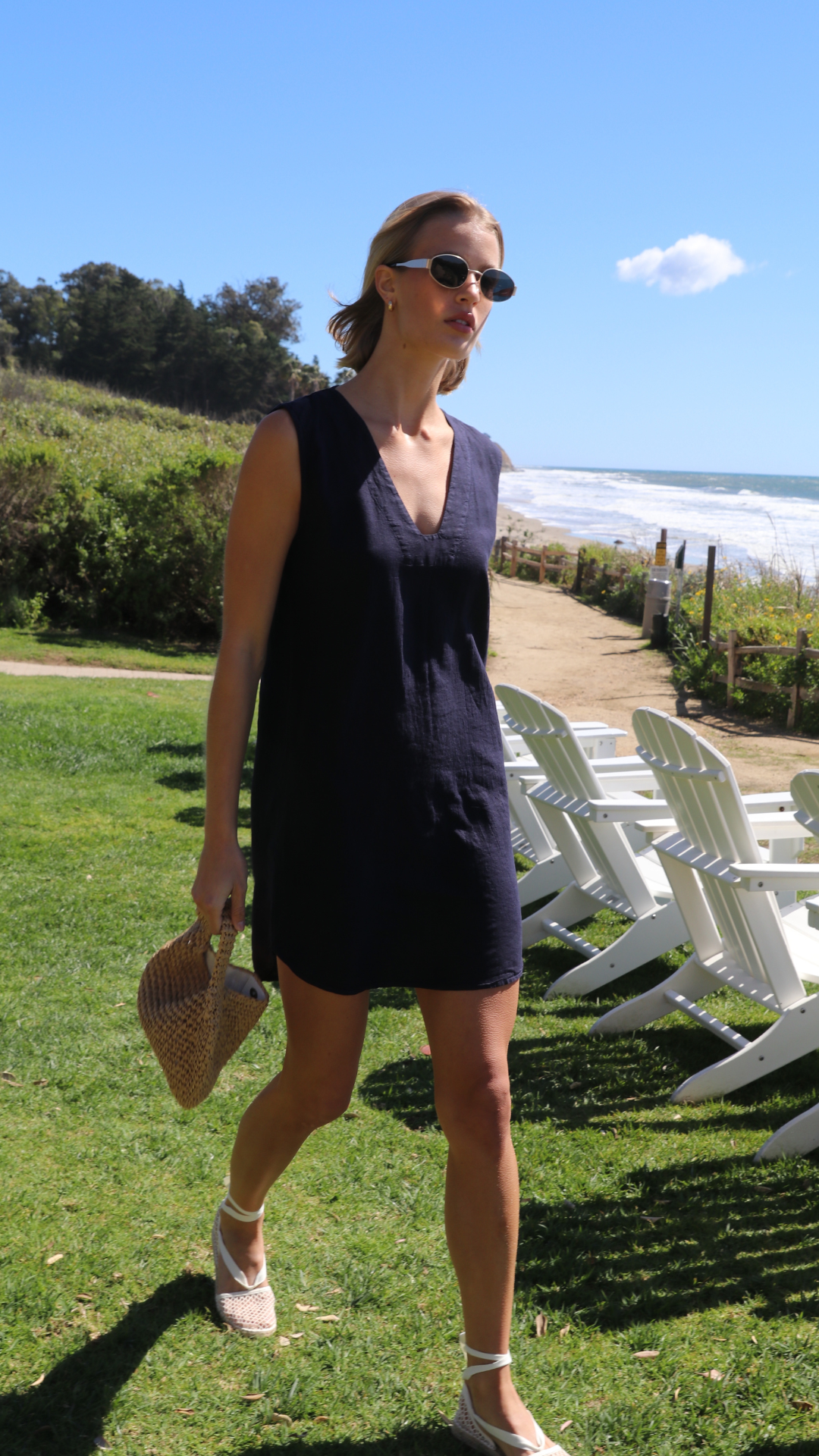 Tunic Dress Linen Rayon - Navy
