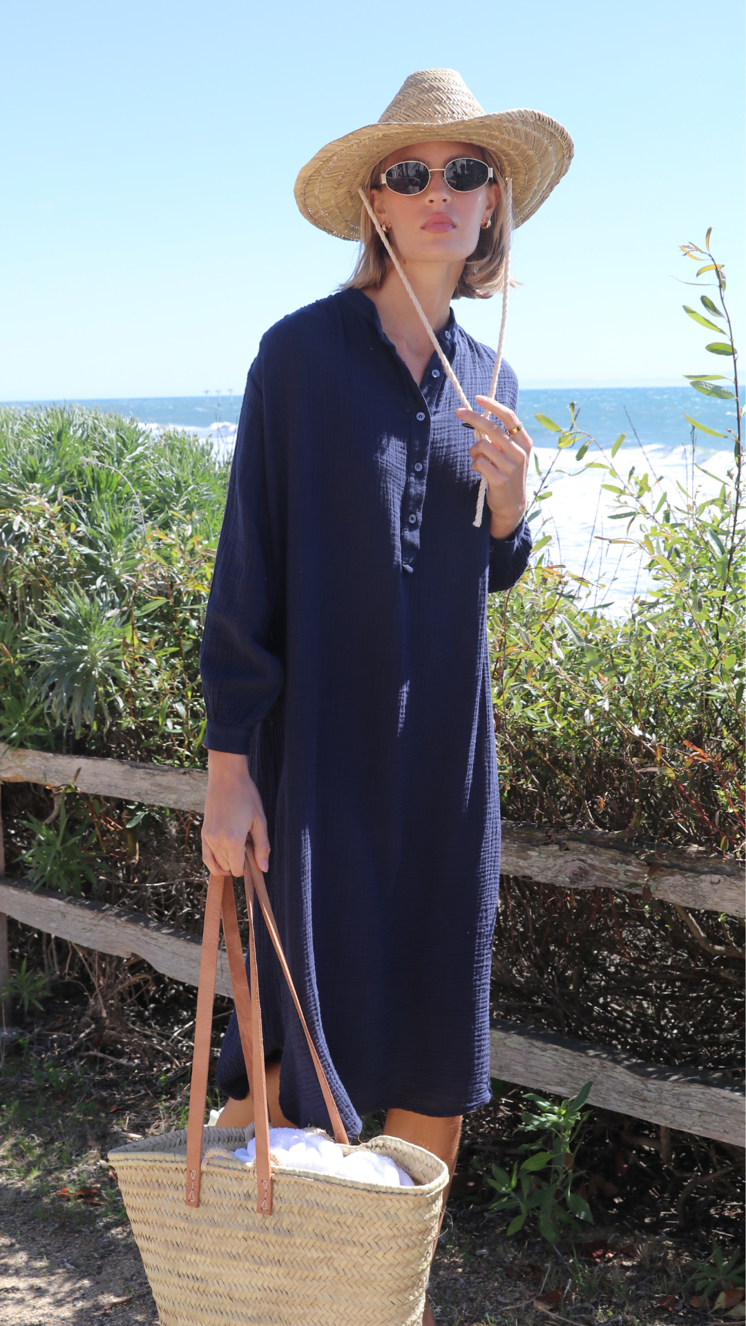 Poet Dress Gauze - Navy