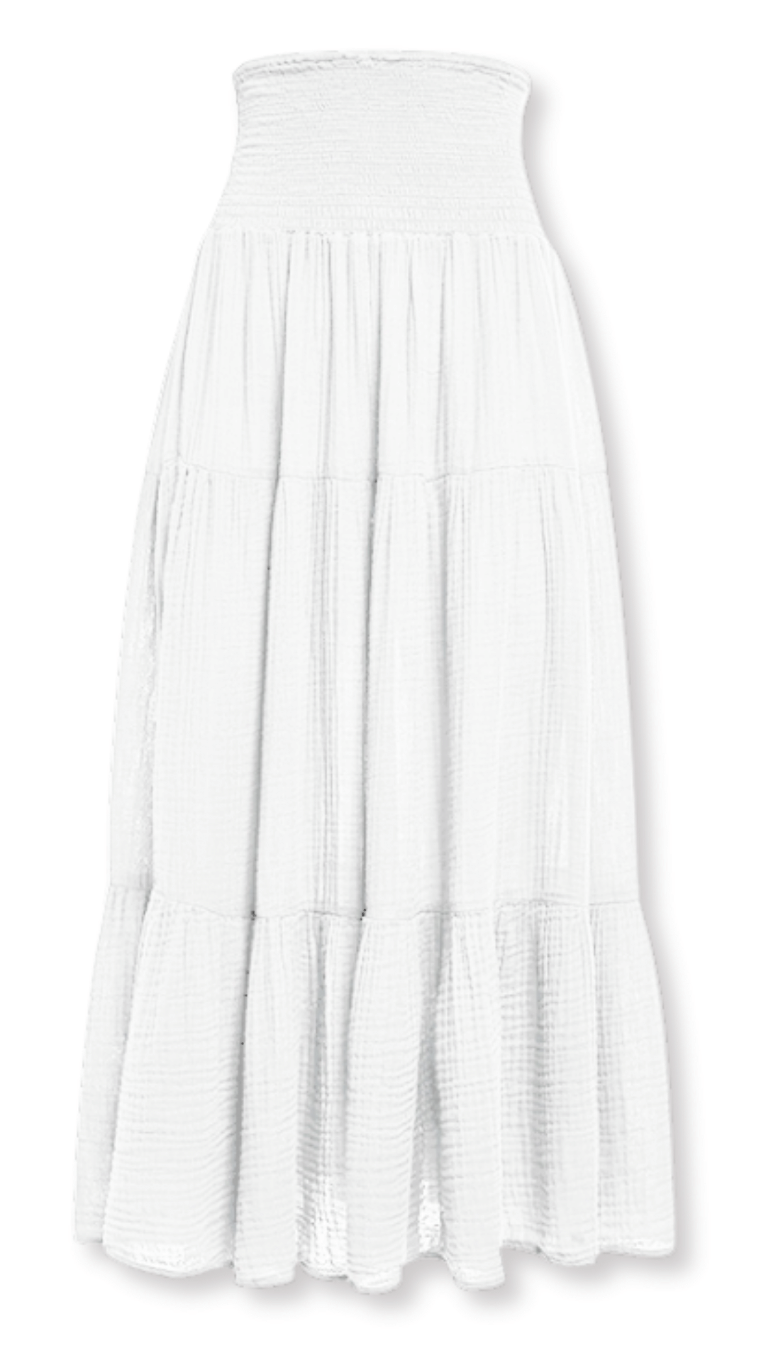 Smocked Maxi Skirt Gauze - White