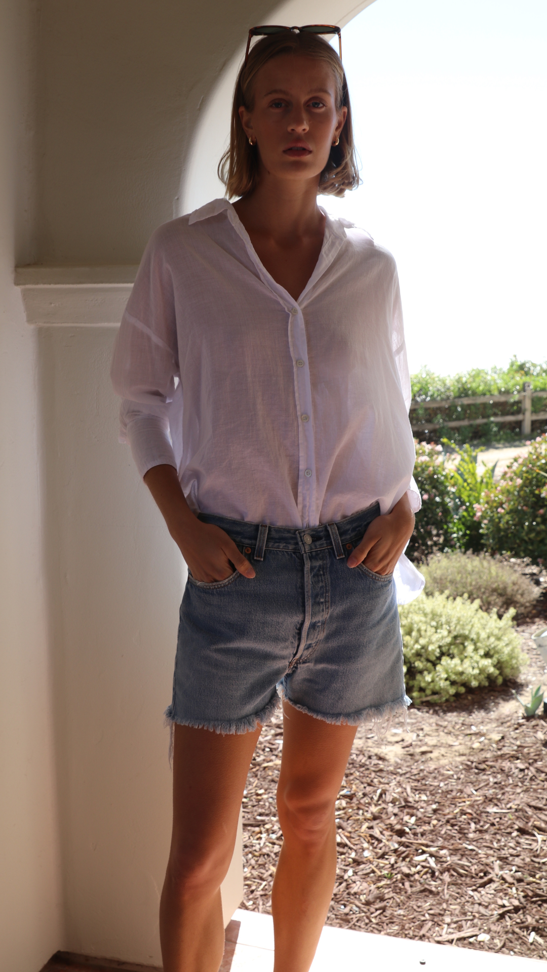 Drop Shoulder Shirt Cotton Voile - White