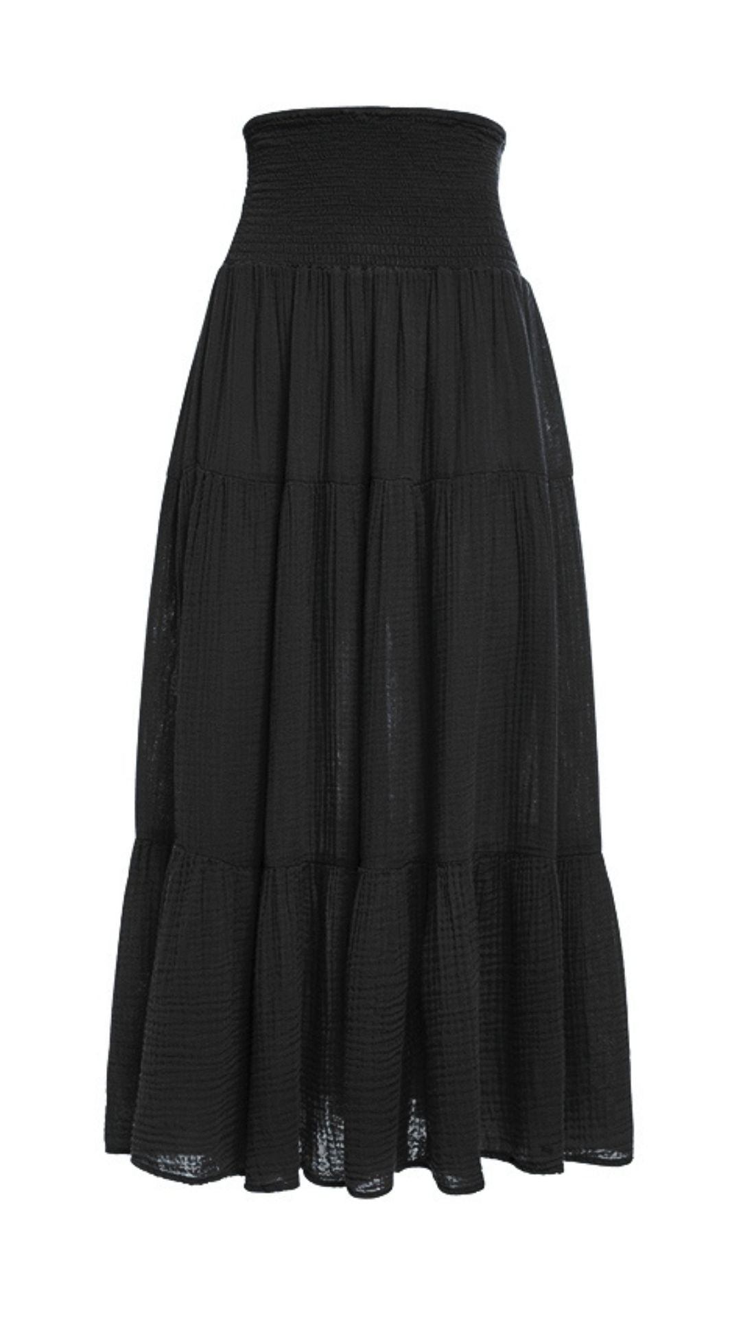 Smocked Maxi Skirt Gauze -Black