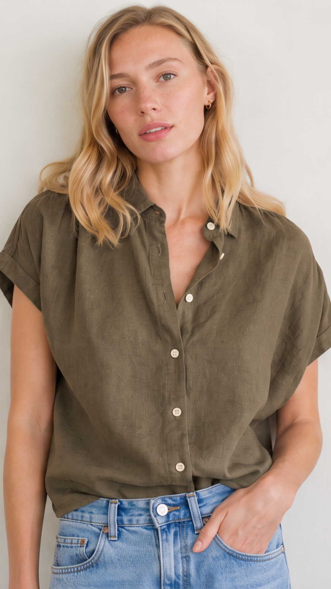 Short Sleeve Top Cotton Blend - Military