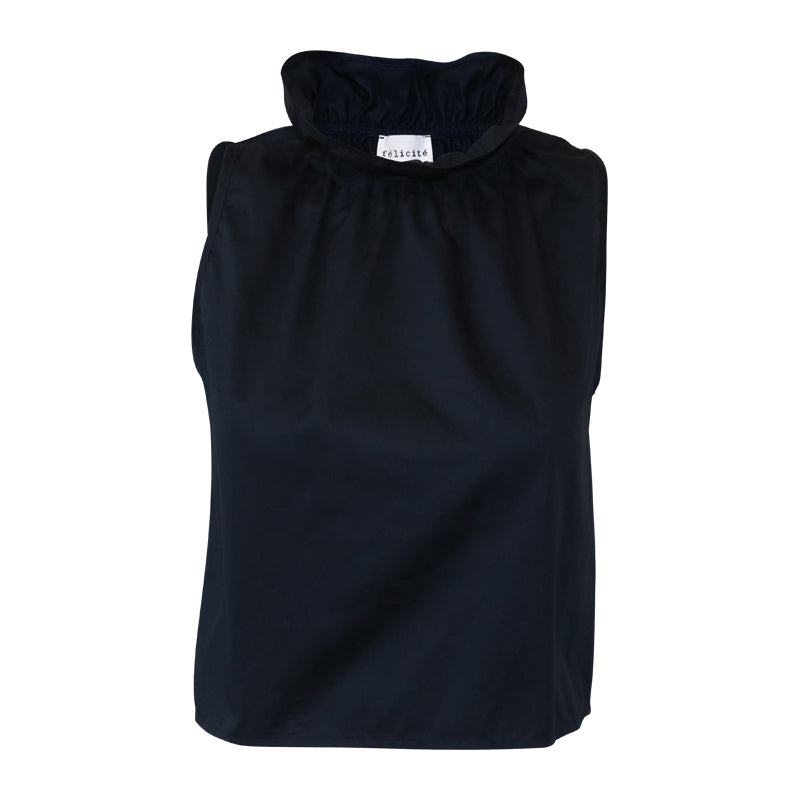 Ruffle Collar Top - Navy