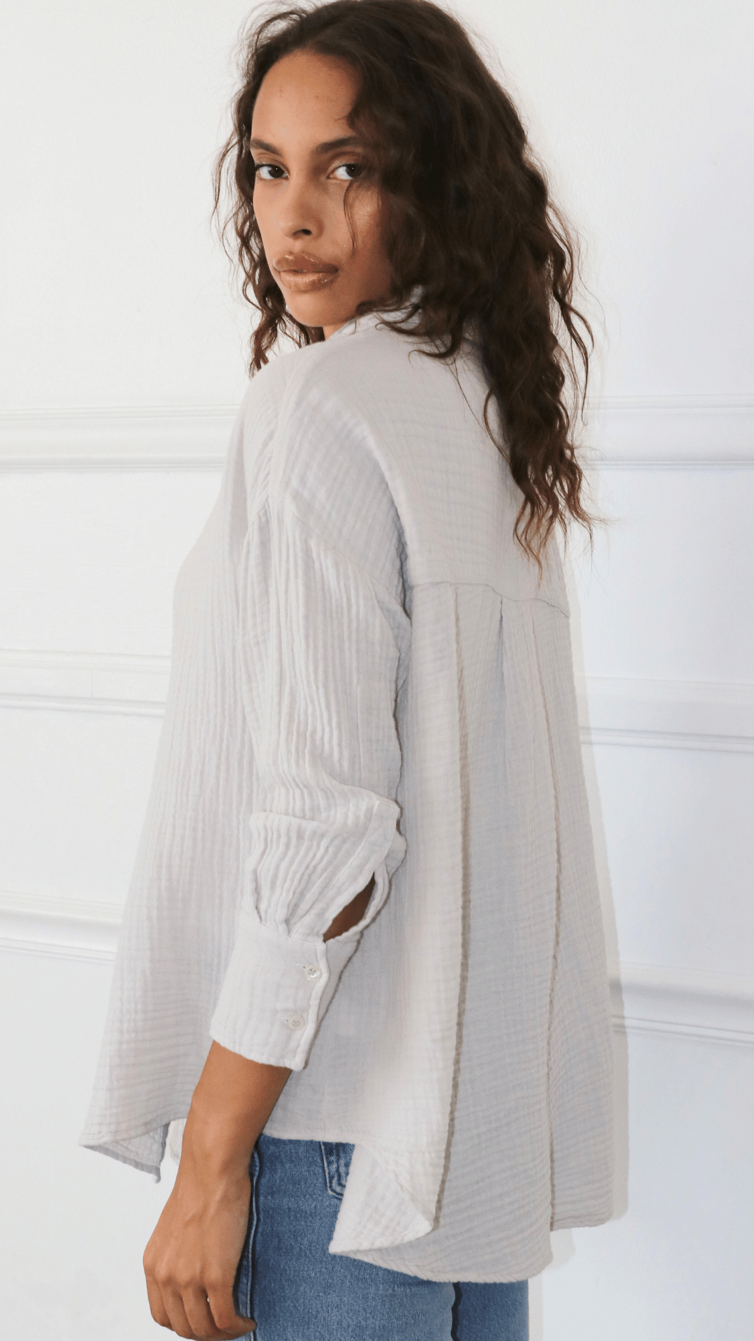 Drop Shoulder Top Gauze -Birch