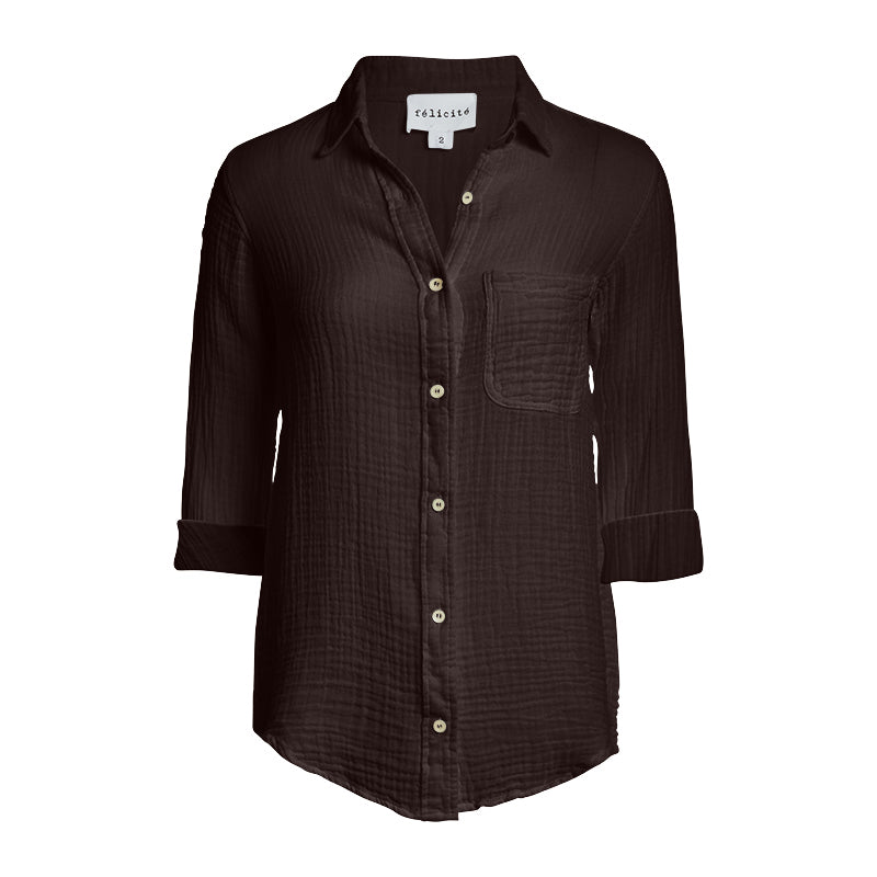 Boyfriend Top Gauze - Bark