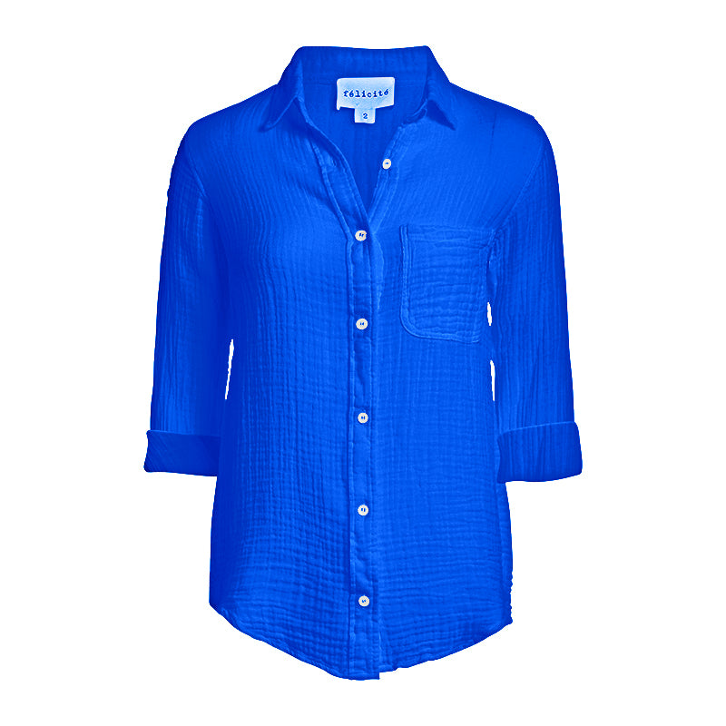 Boyfriend Top Gauze - Electric Blue