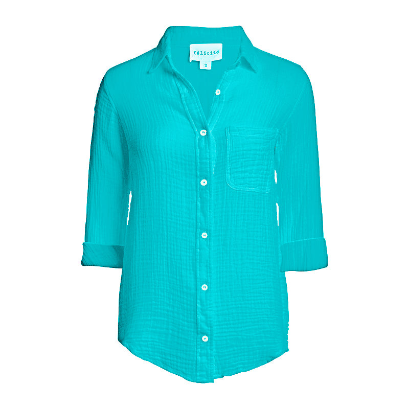 Boyfriend Top Gauze - Emerald Bay