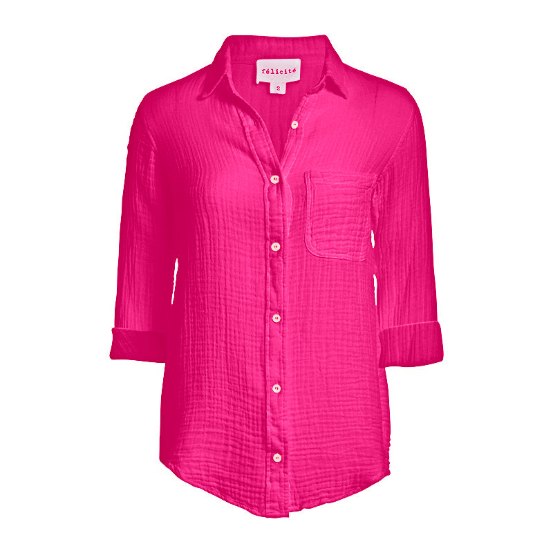Boyfriend Top Gauze - Magenta