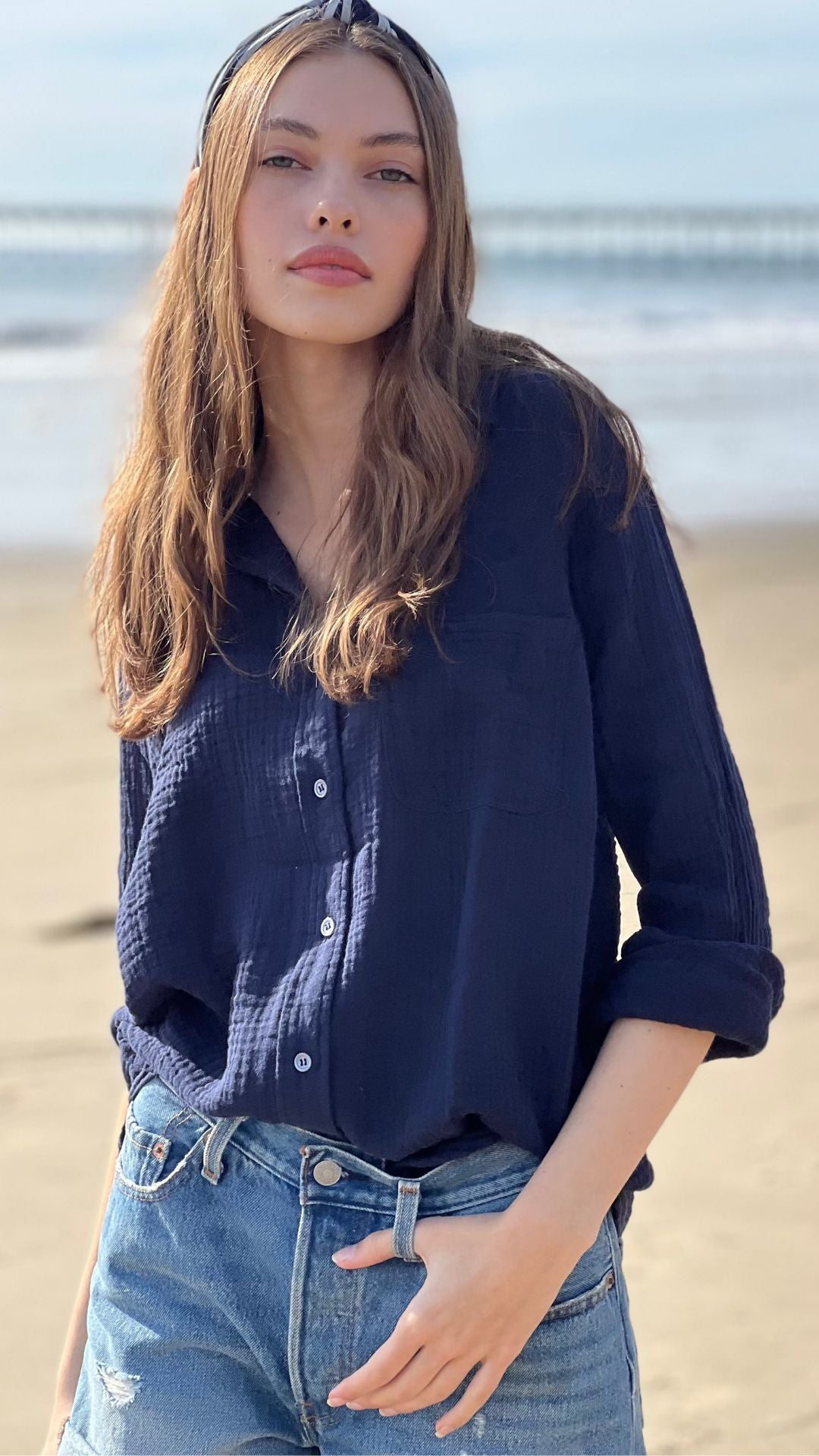 Boyfriend Top Gauze - Navy