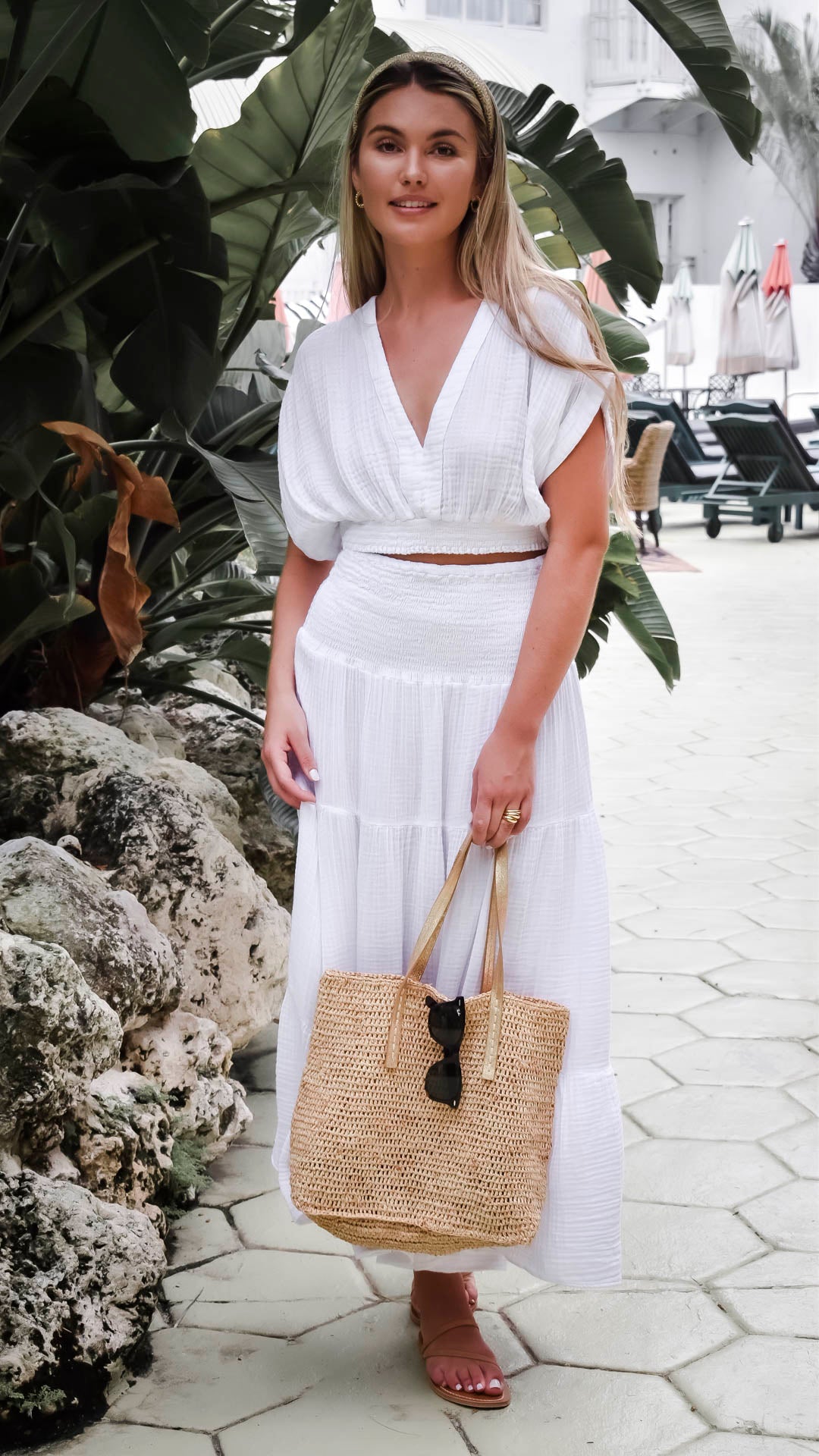 Smocked Maxi Skirt Gauze - White