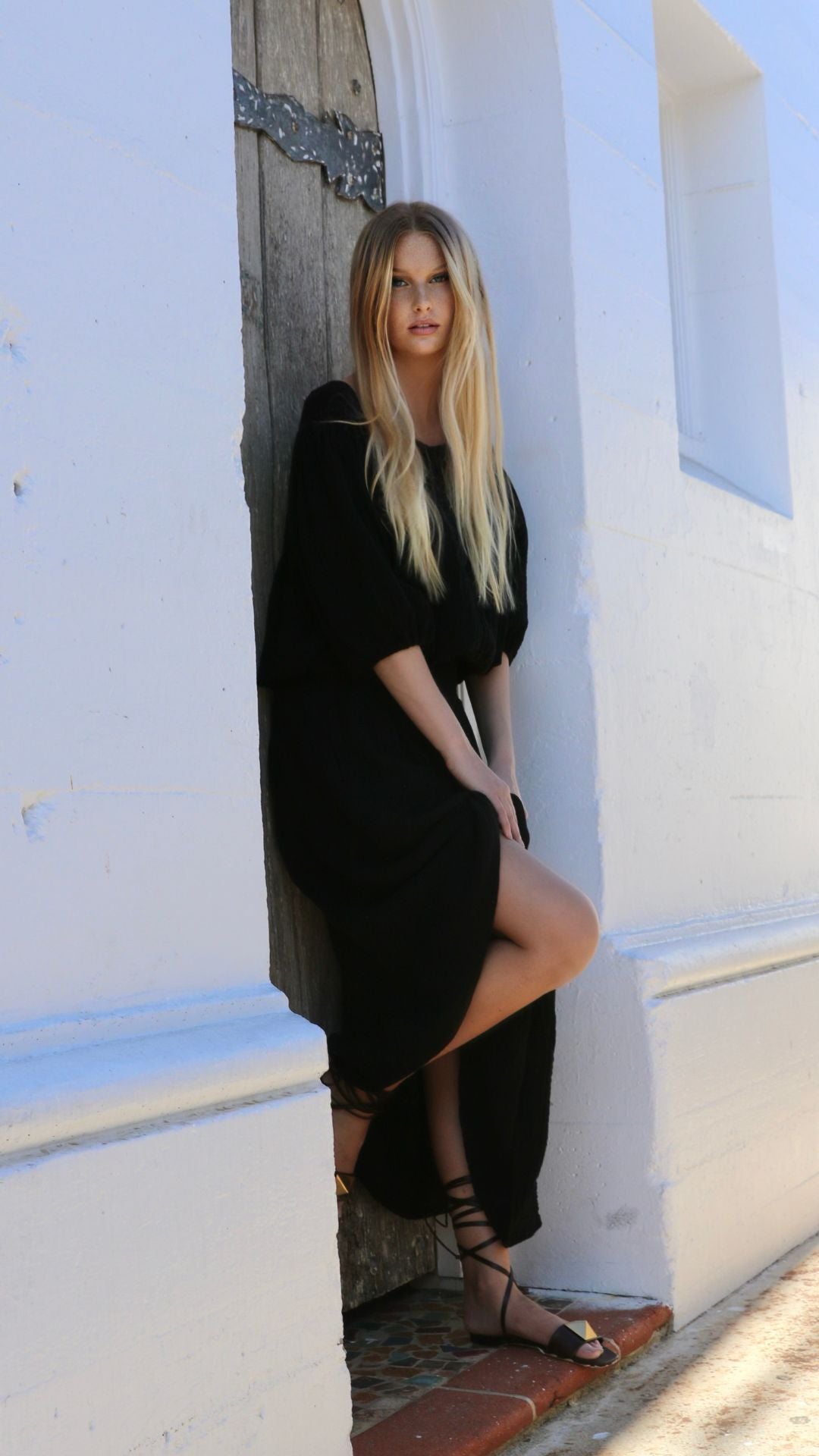 Smocked Maxi Skirt Gauze -Black