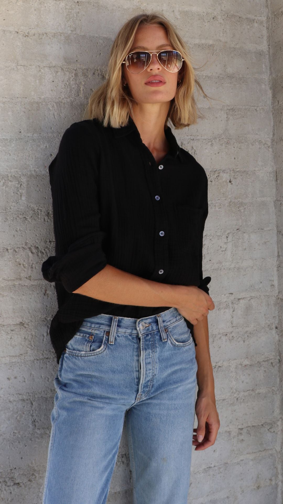 Boyfriend Top Gauze - Black