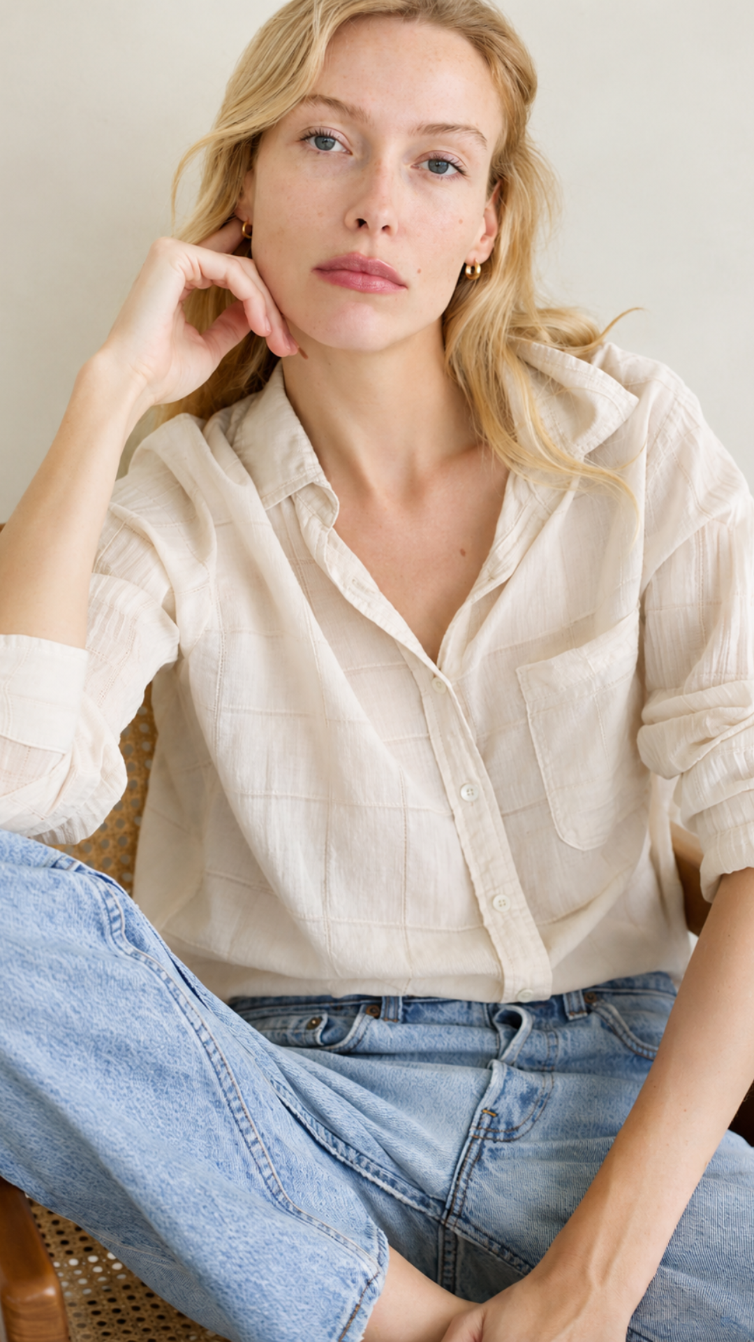 Boyfriend Top Check Cotton - Light Tan