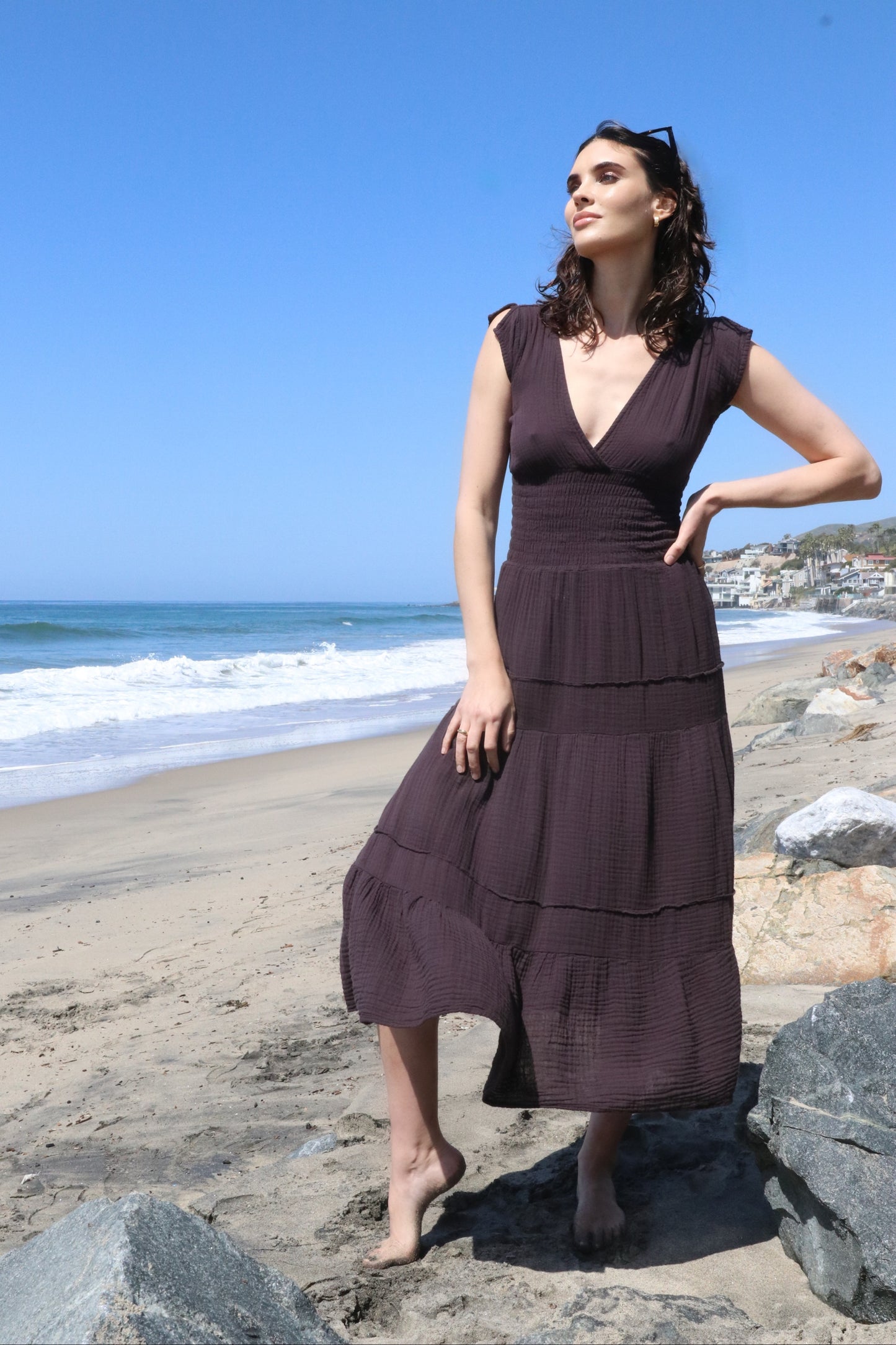 Smocked Dress Gauze - Bark