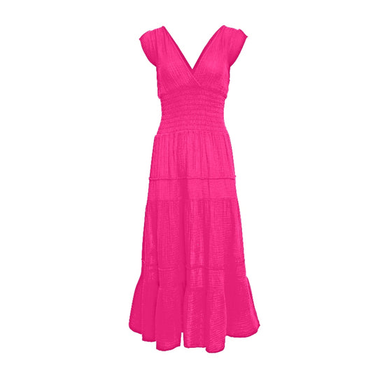 Smocked Dress Gauze  - Hot Pink