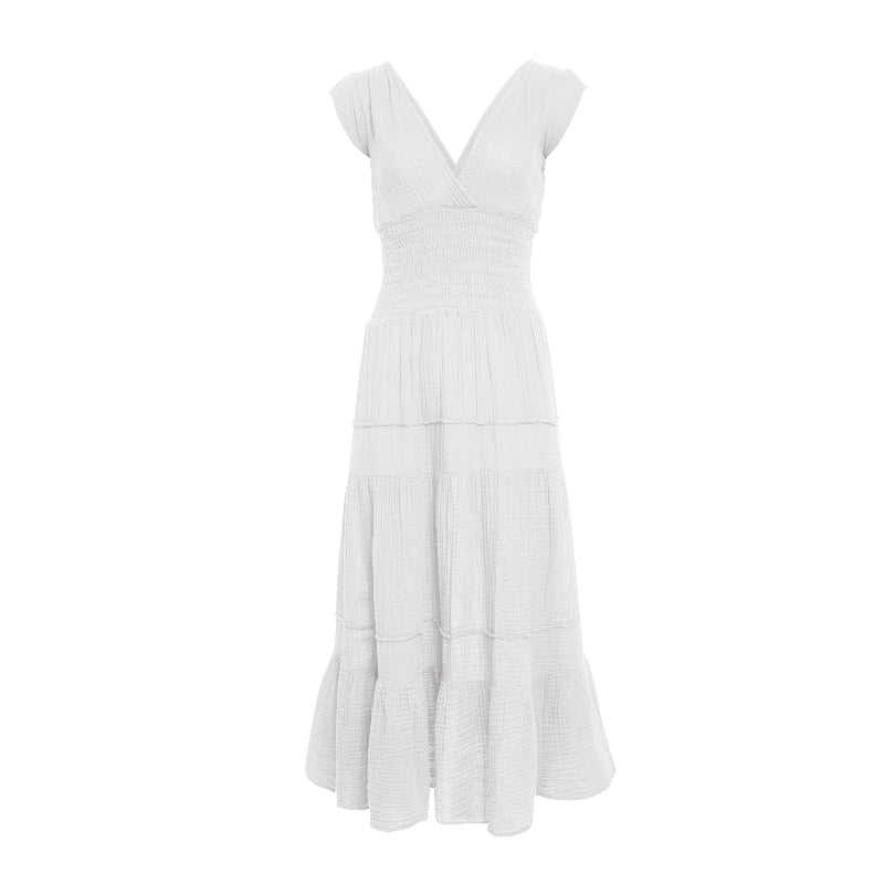 Smocked Dress Gauze  - White