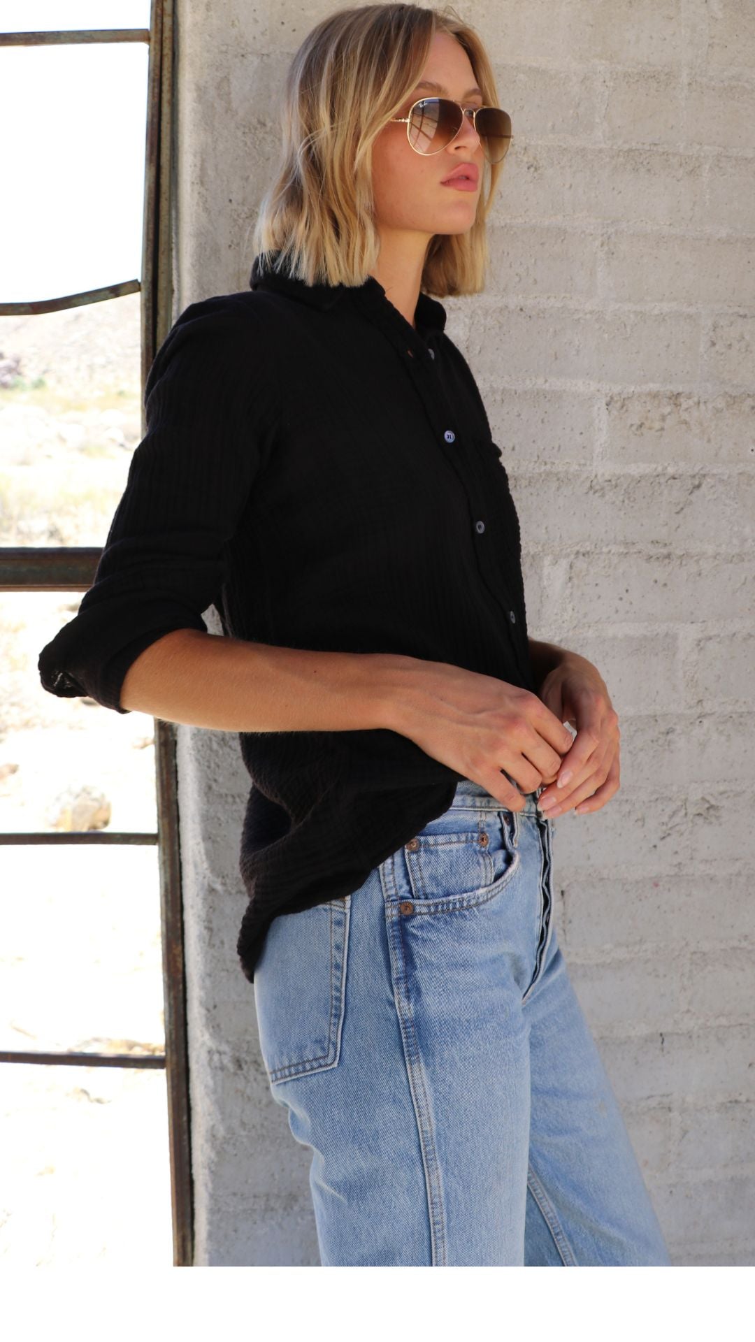 Boyfriend Top Gauze - Black