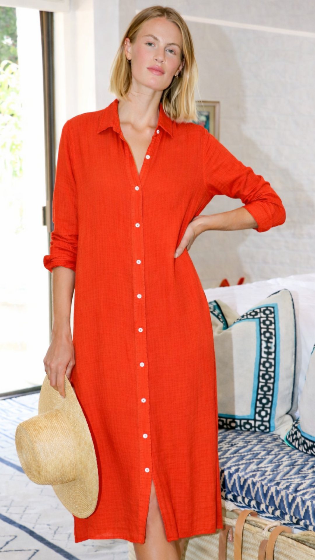 Boyfriend Maxi Dress Gauze - Cherry