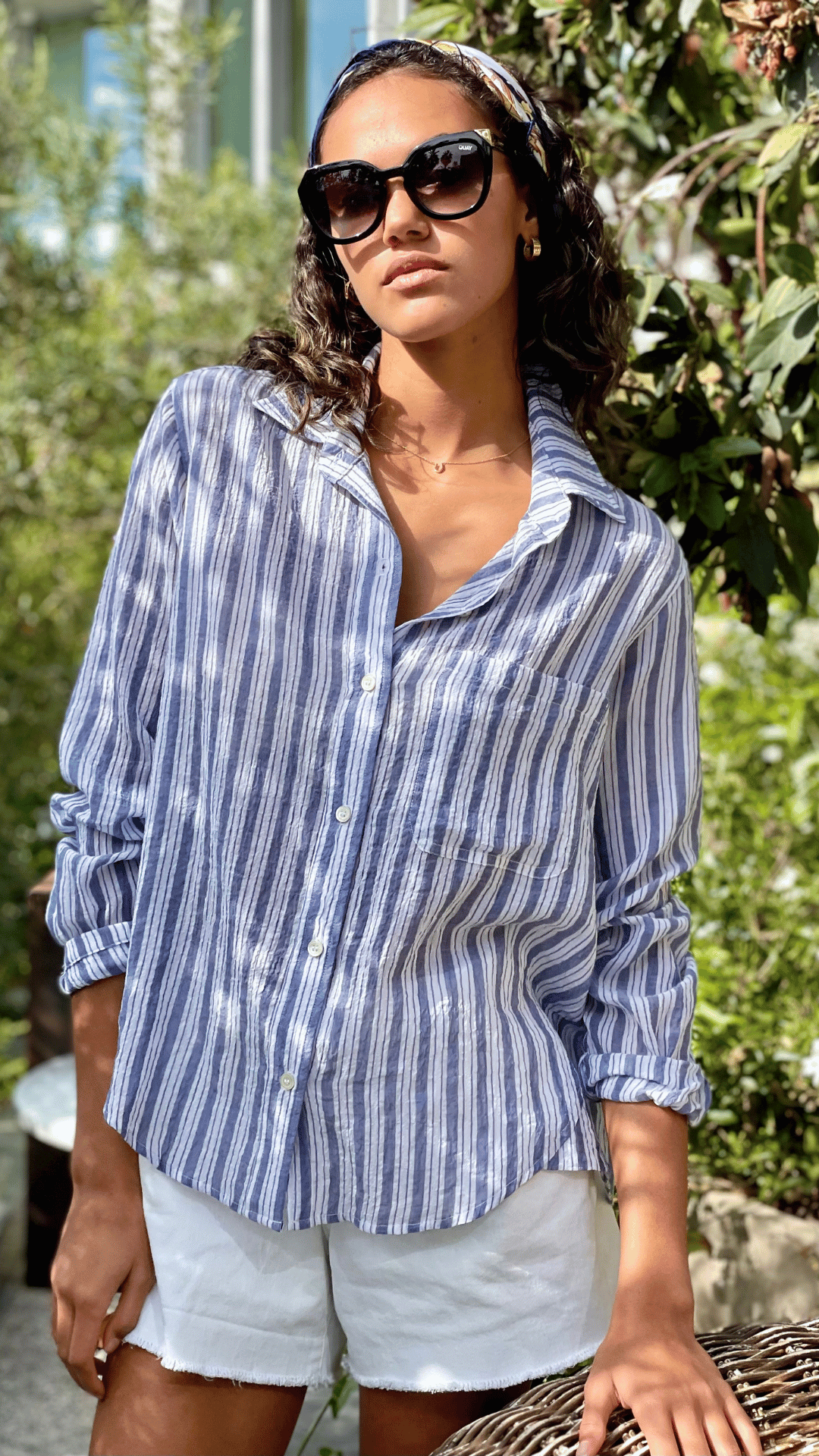 Boyfriend Shirt Stipe Cotton -Navy Stripe