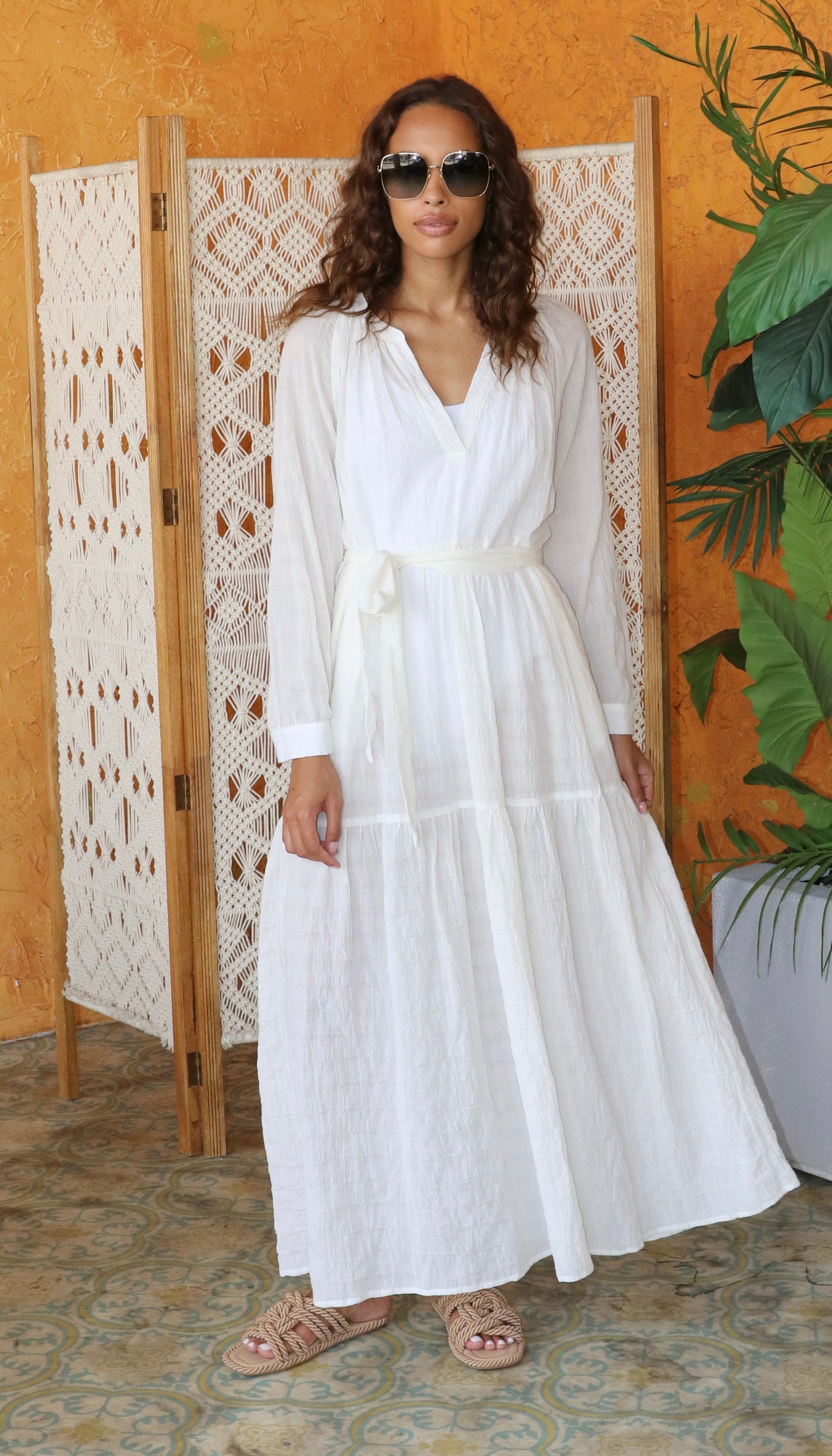 Puff Sleeve Maxi Cotton - White