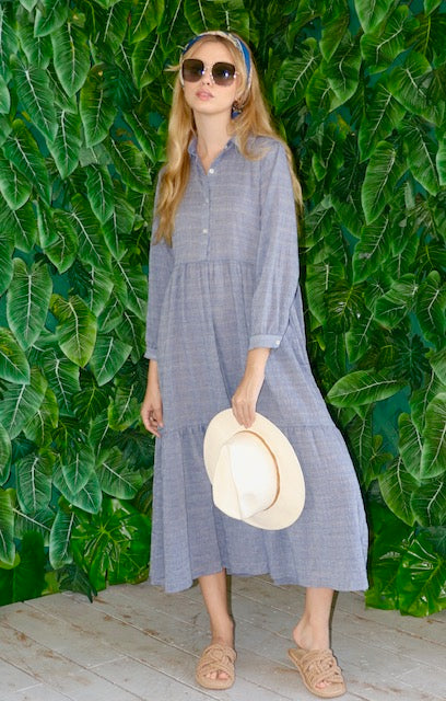 Tier Collar Maxi Cotton - Navy