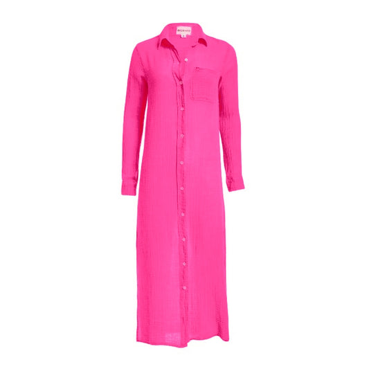 Boyfriend Maxi Dress Gauze -Hot Pink