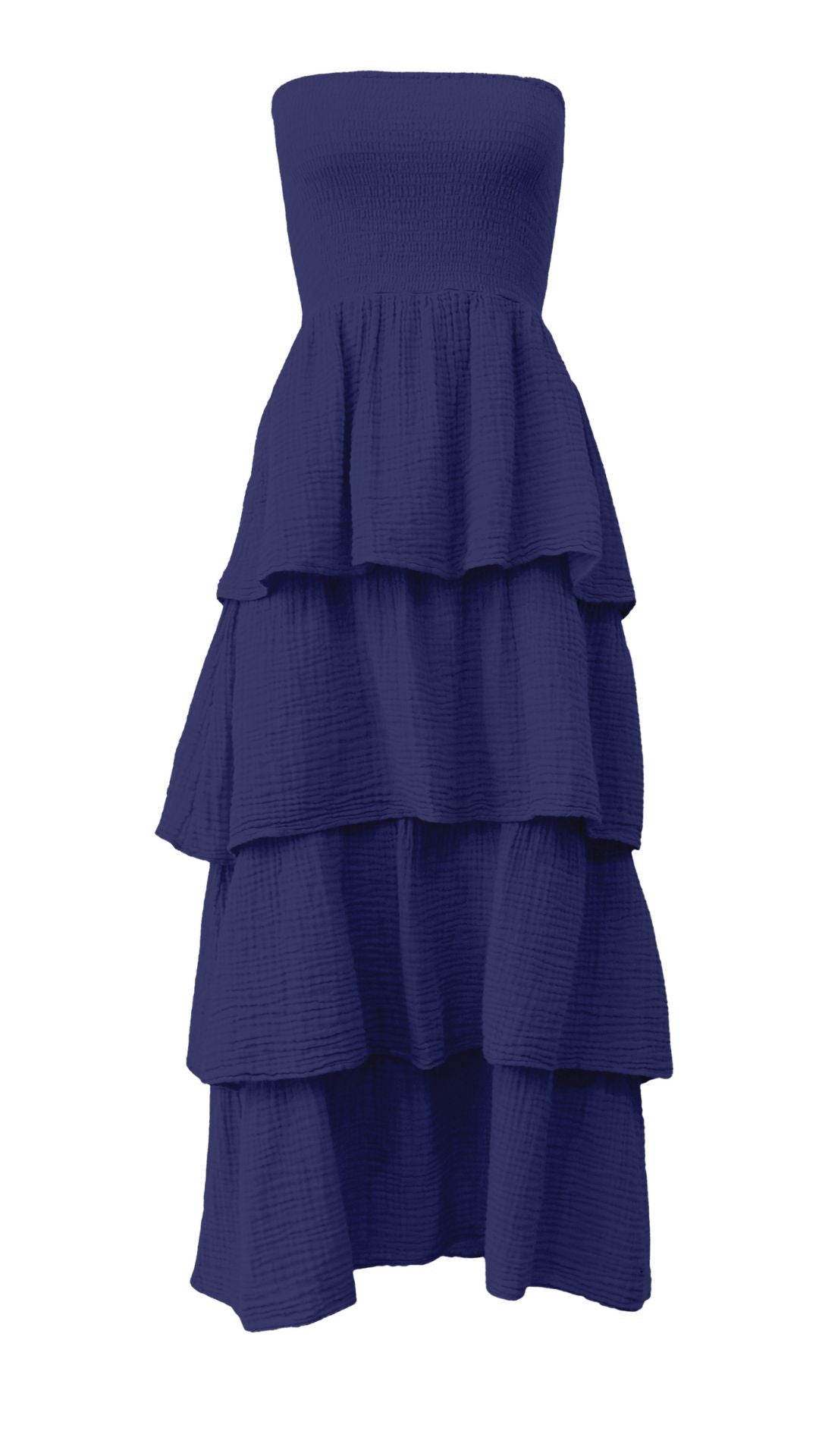 Strapless Tier Maxi Dress Gauze Navy