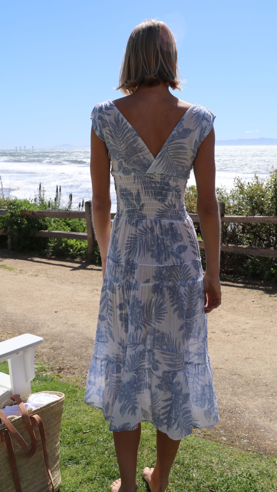 Smock Dress Gauze - Sky Palm