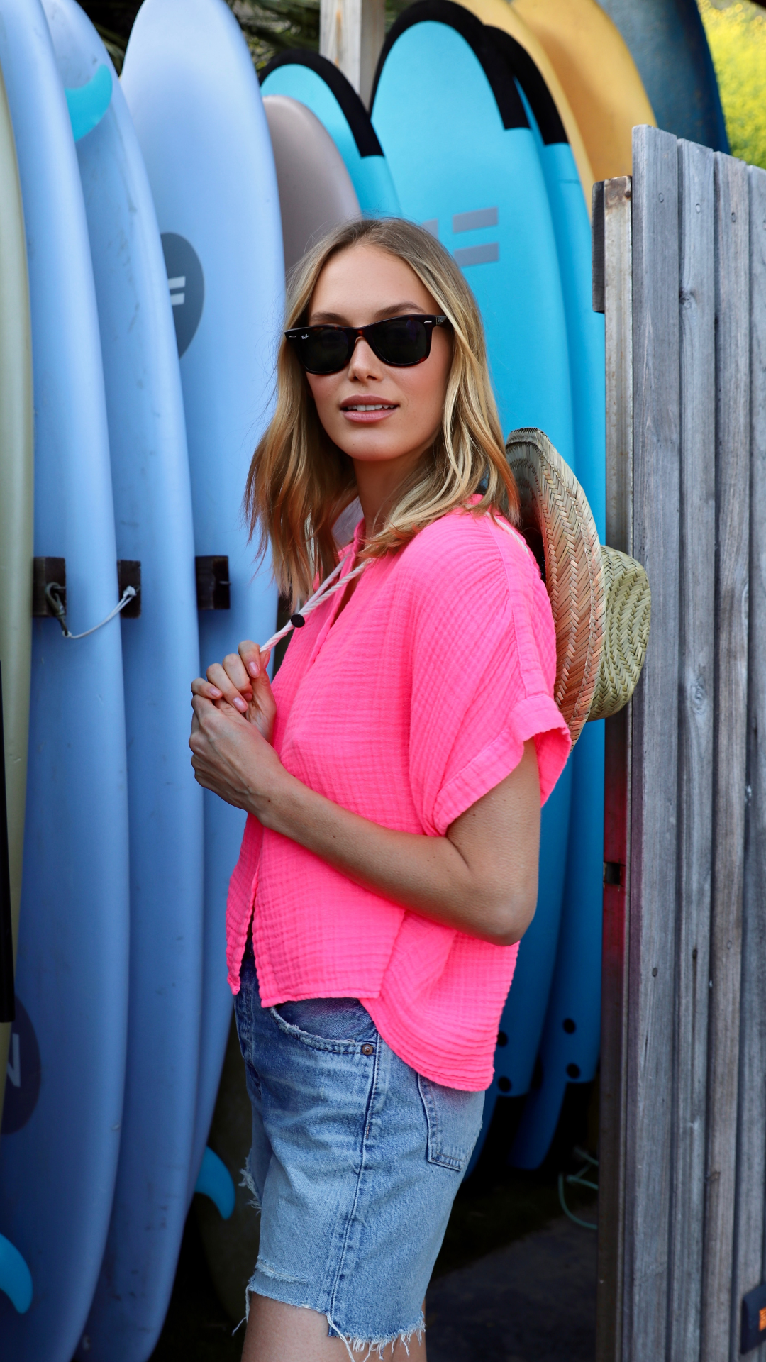 Short Sleeve Top Gauze - Hot Pink