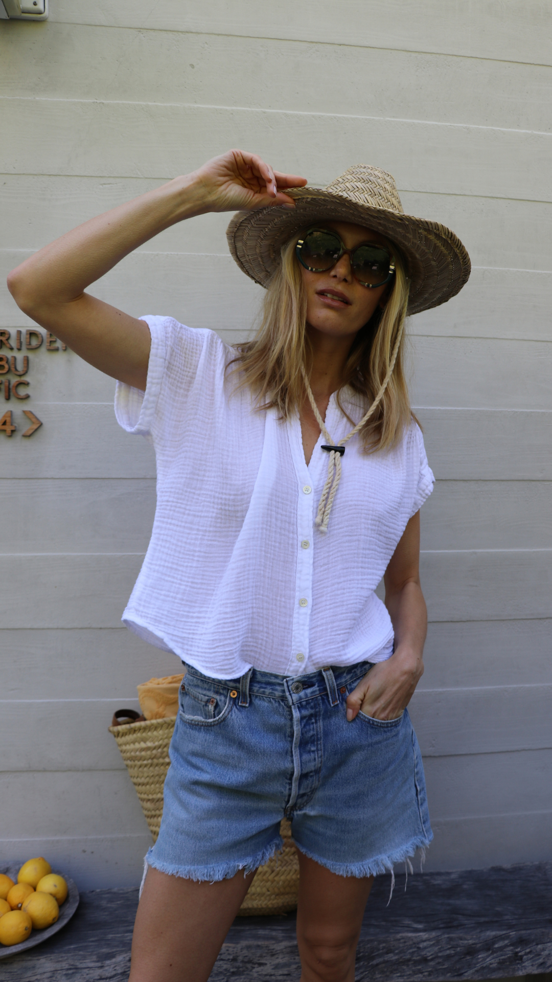 Short Sleeve Top Cotton Gauze - White