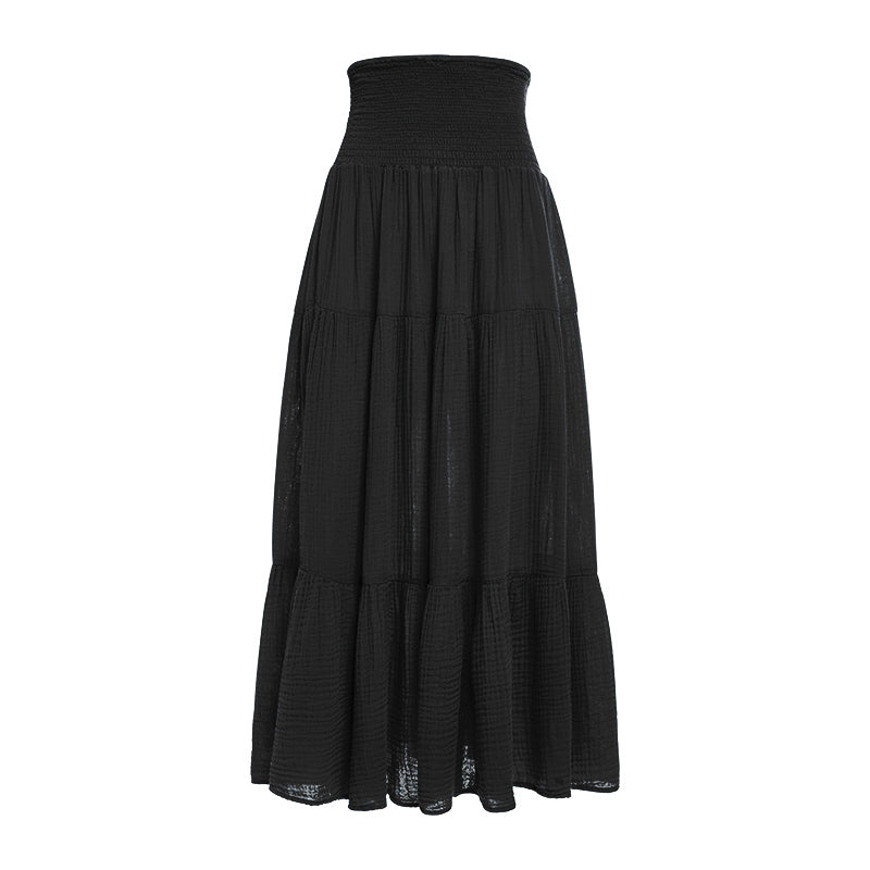 Smocked Maxi Skirt Gauze - Black