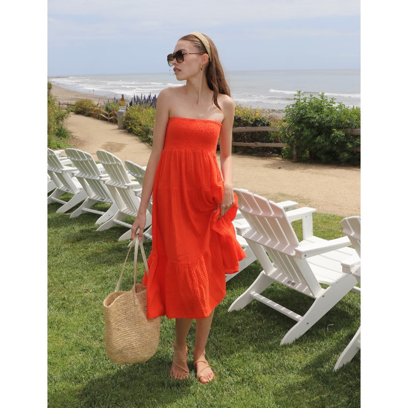Smocked Maxi Skirt Gauze - Cherry