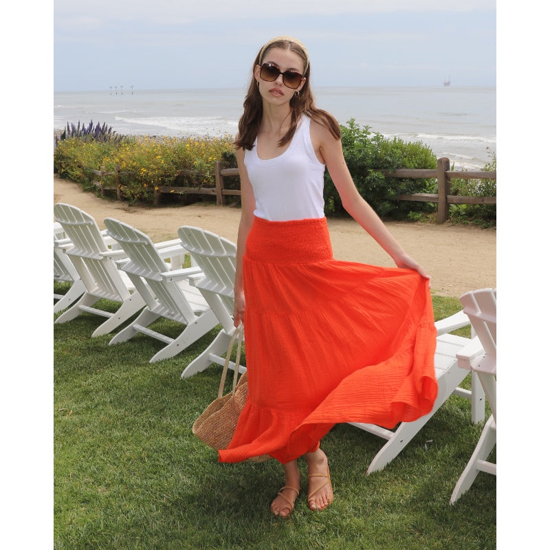 Smocked Maxi Skirt Gauze - Cherry