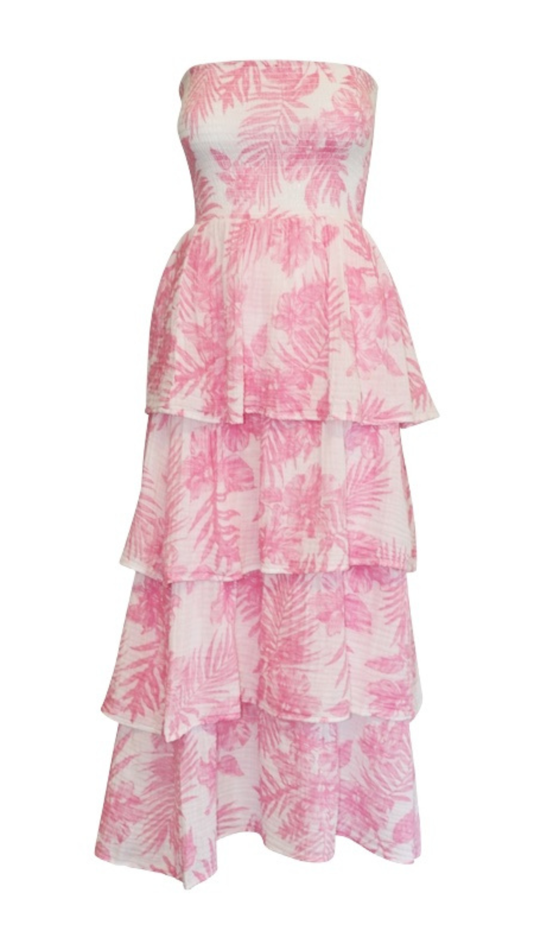 Strapless Tier Maxi Dress Gauze - Pink Palm