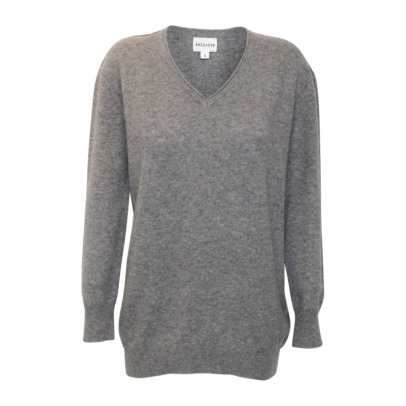 Boyfriend V Neck Sweater Heather Grey