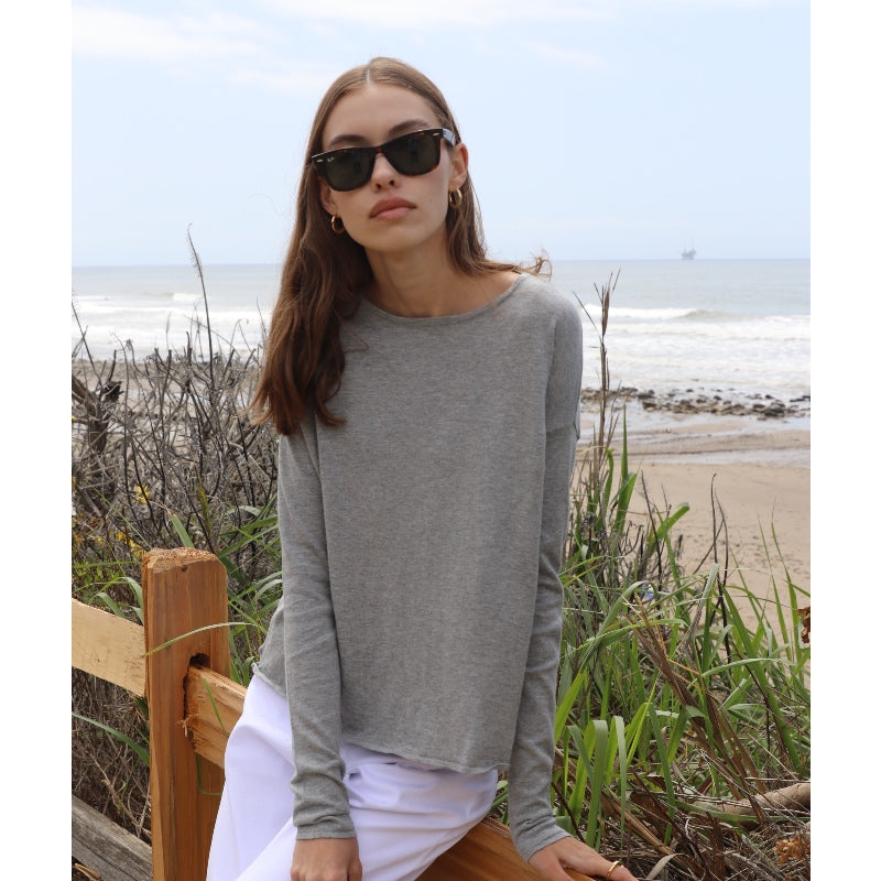 Shrunken Round Neck Cotton Cashmere - Heather Grey