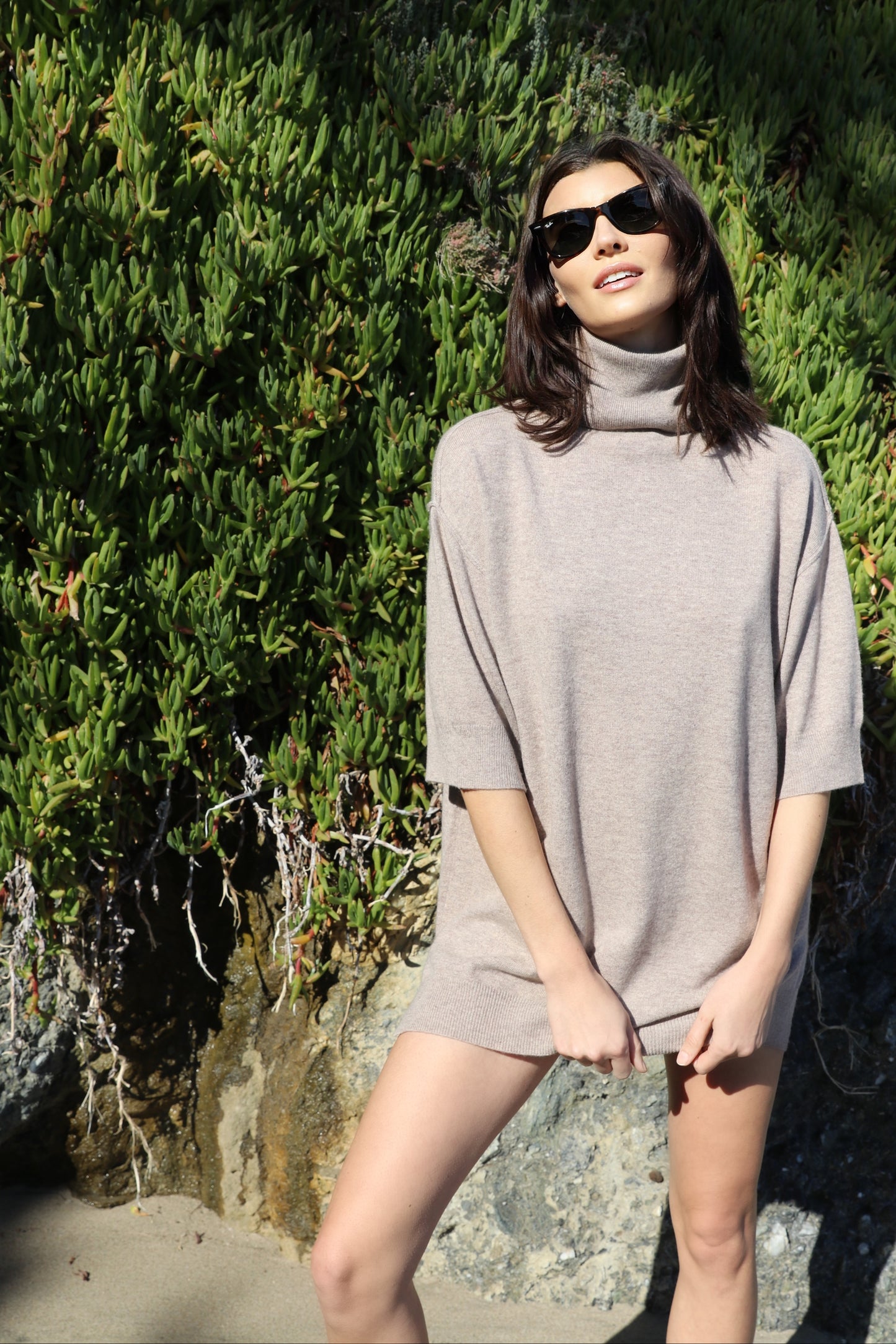 3/4 Sleeve Turtle Neck- Cobblestone