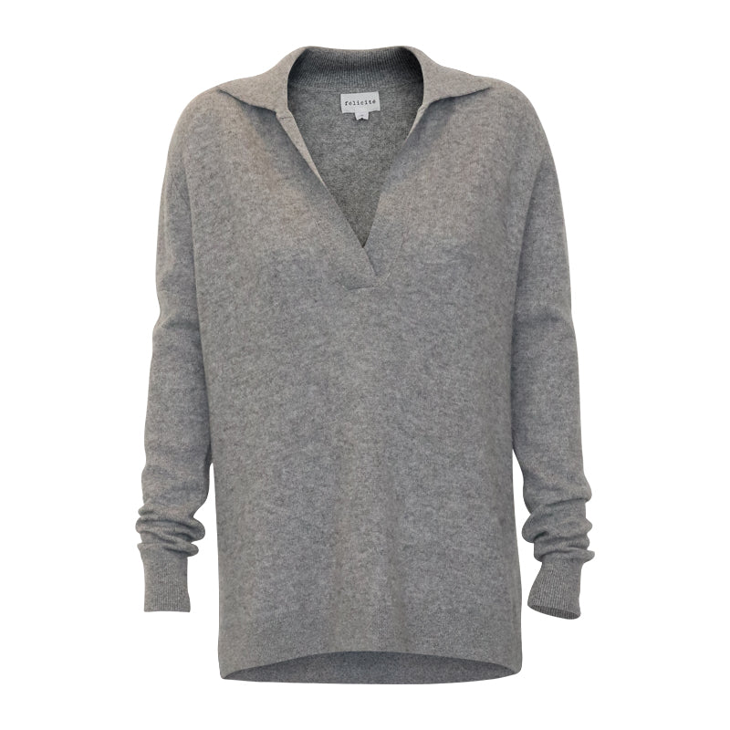 Polo Neck Cashmere Sweater Heather Grey