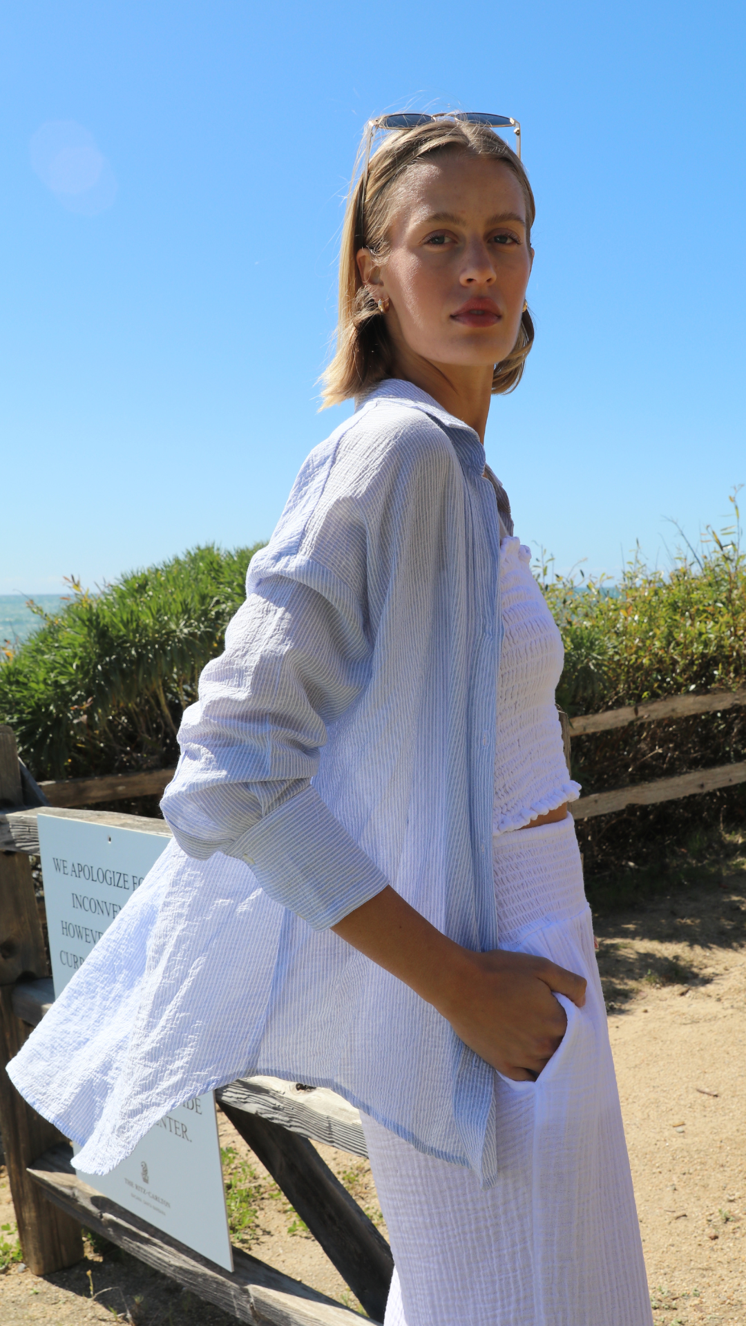 Drop Shoulder Shirt Cotton - Sky Stripe