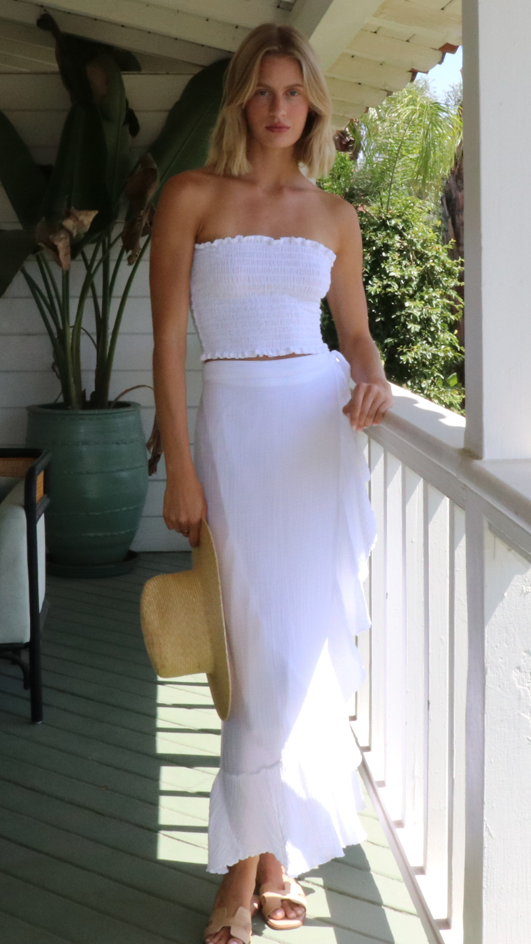 Ruffle Wrap Maxi Skirt Gauze - White