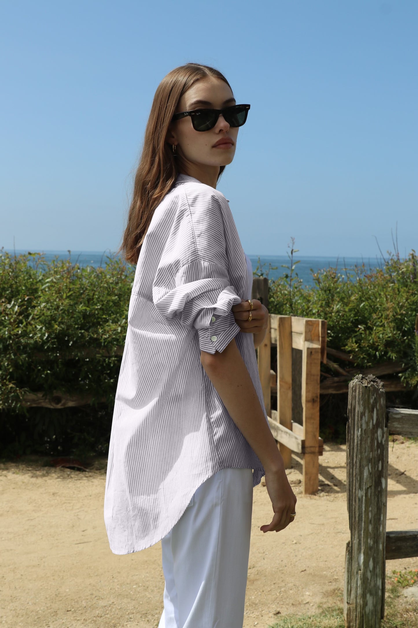 Drop Shoulder Shirt - Tan Stripe