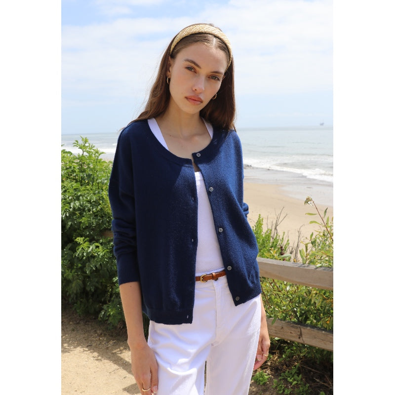 Drop Shoulder Cardigan Cashmere - Navy