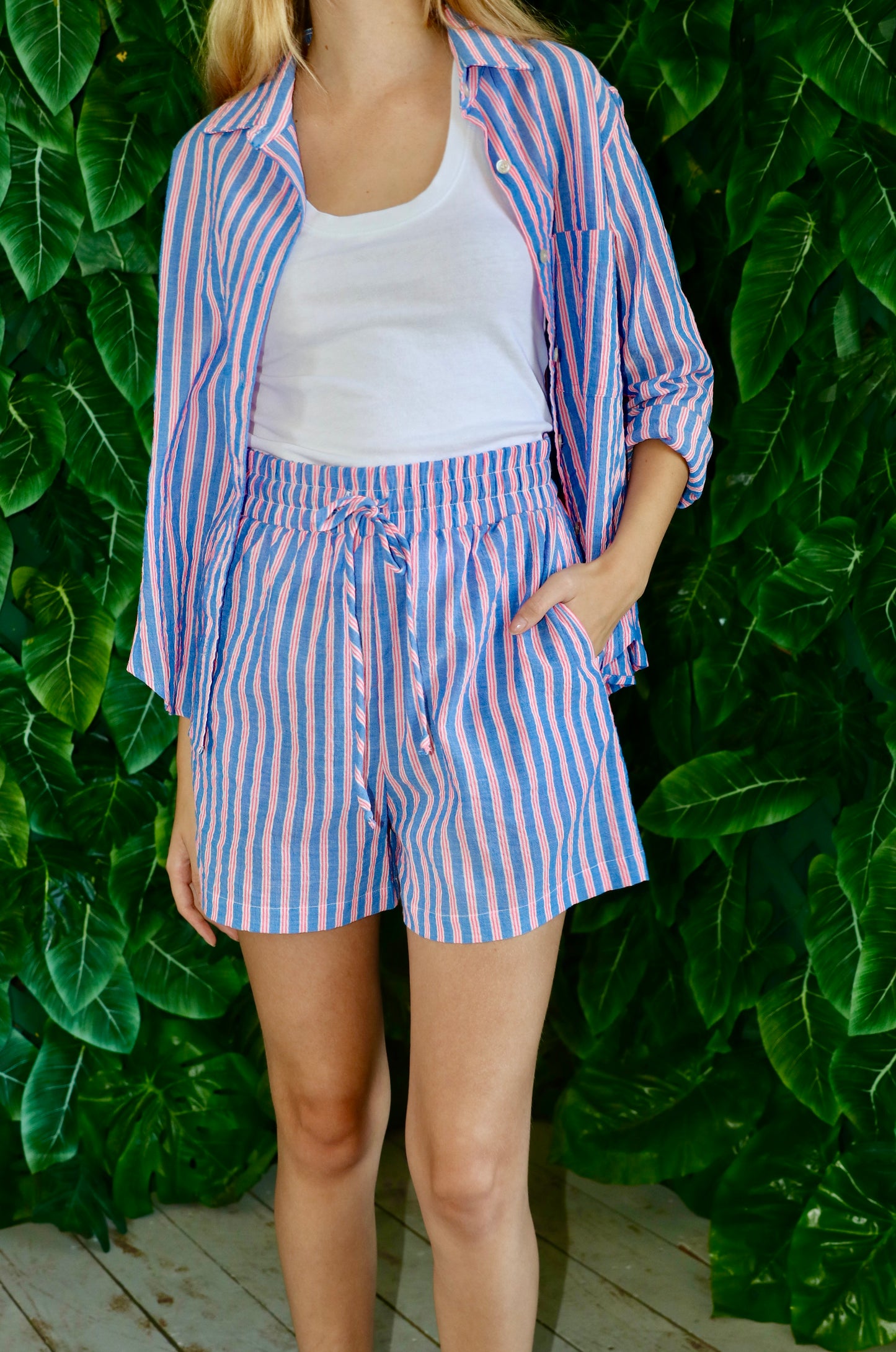 Pool Short Cotton - Neon Pink Stripe