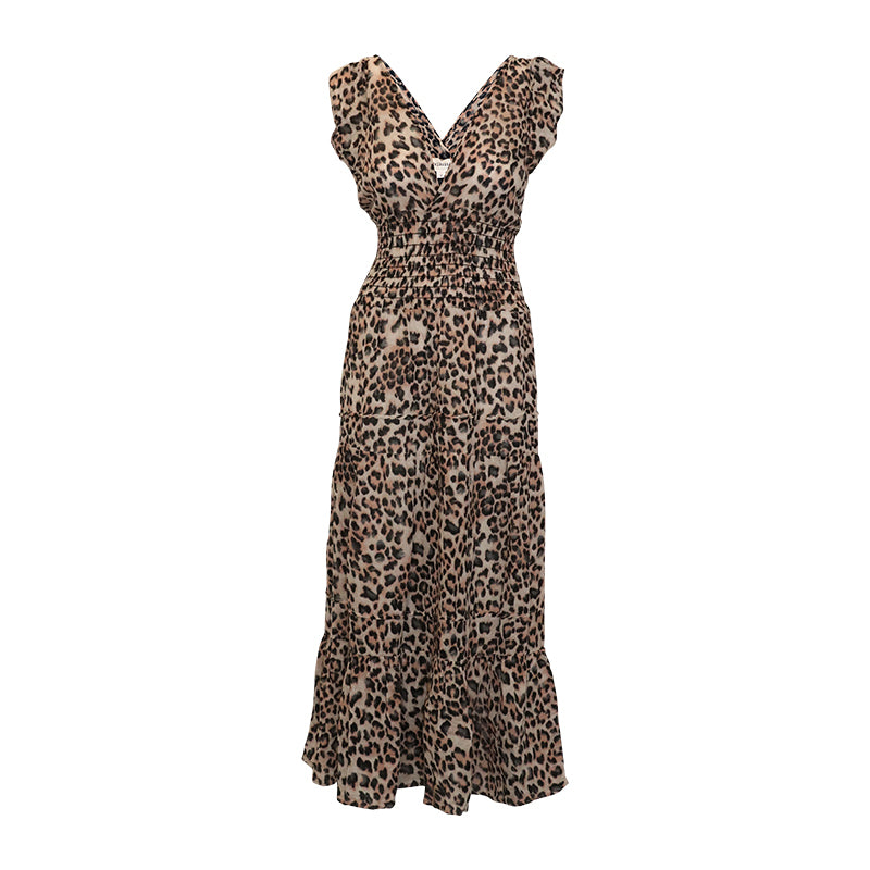 Smocked Dress Gauze - Dark Leopard
