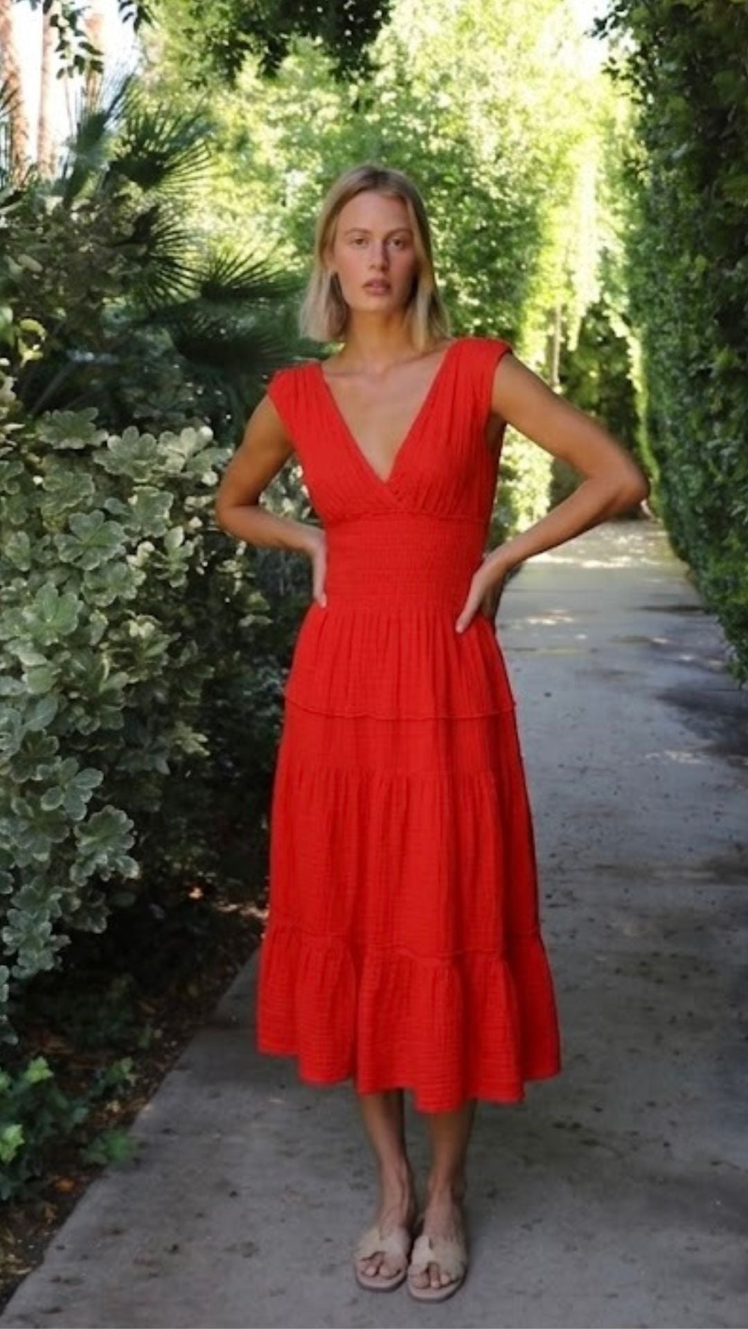 Smock Dress Gauze - Cherry